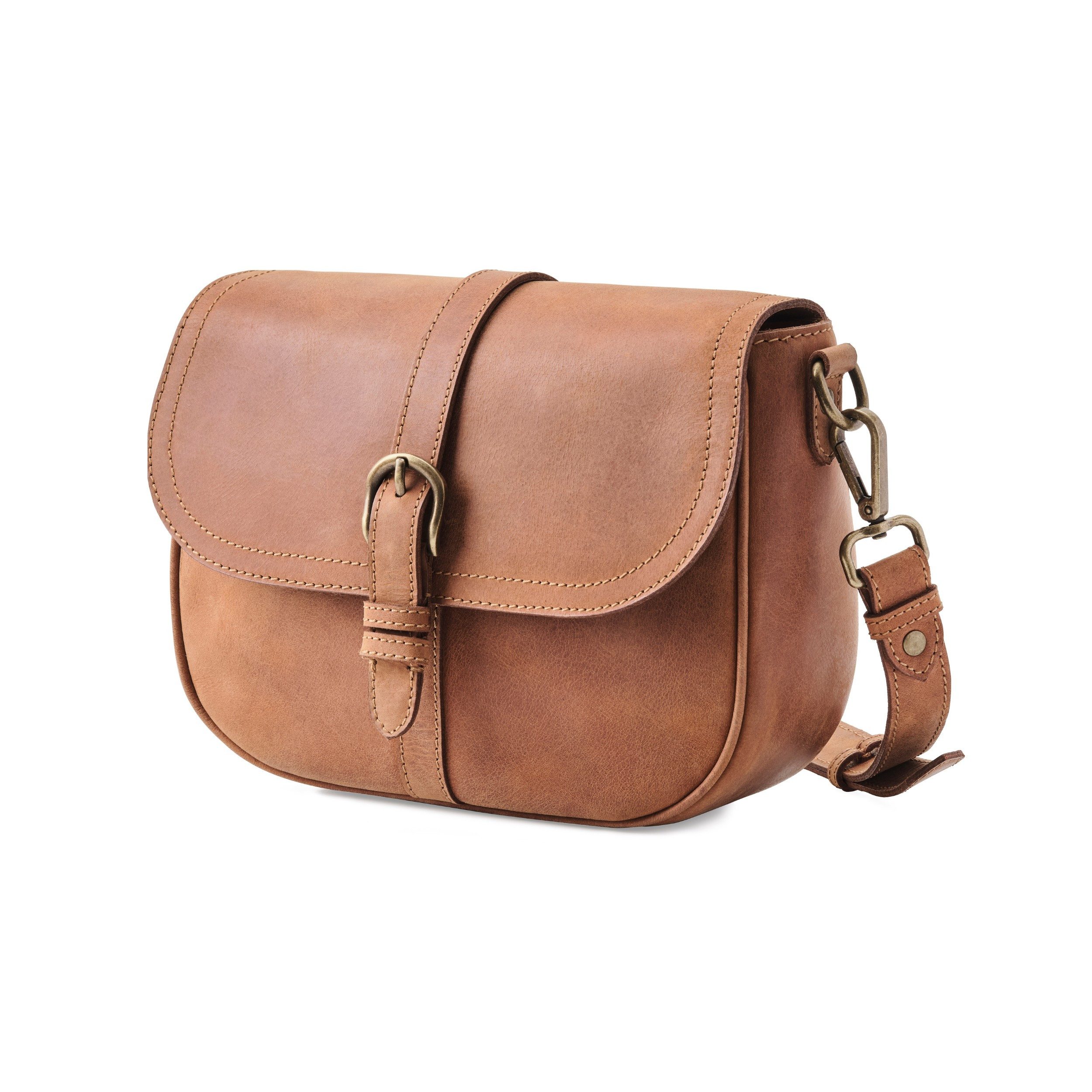 DRAKENSBERG Umhängetasche Satteltasche »Sara« Cognac-Braun, Damen Leder Handtasche mit viel Platz, handgemacht im Vintage-Design