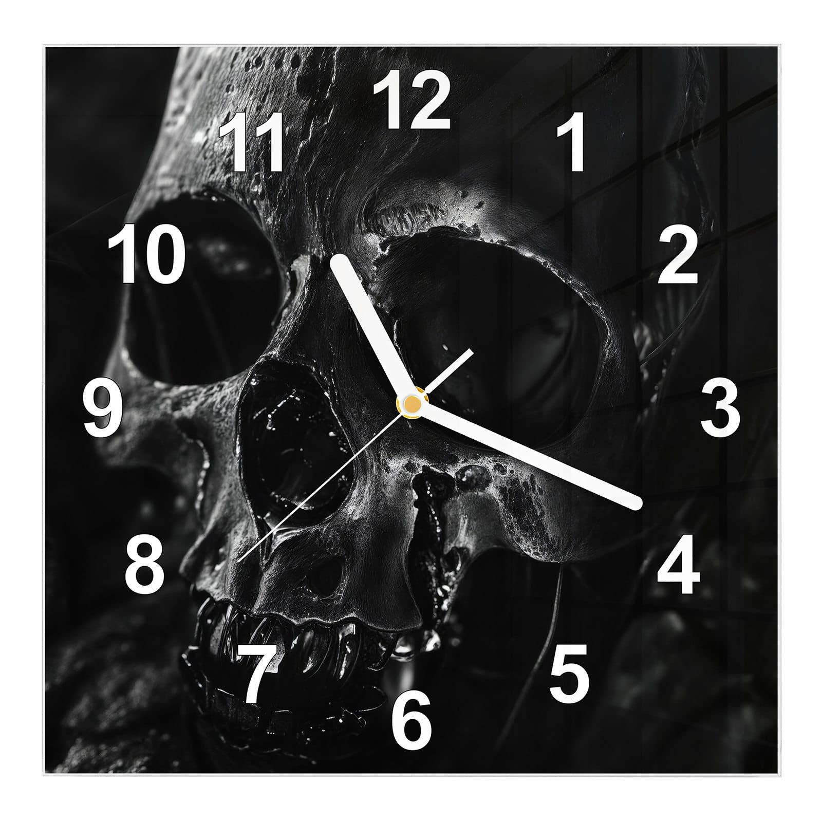 Wanduhr Glasuhr Wanduhr Wandkunst Größe 30 x 30 cm mit Motiv Schädelaufnahme