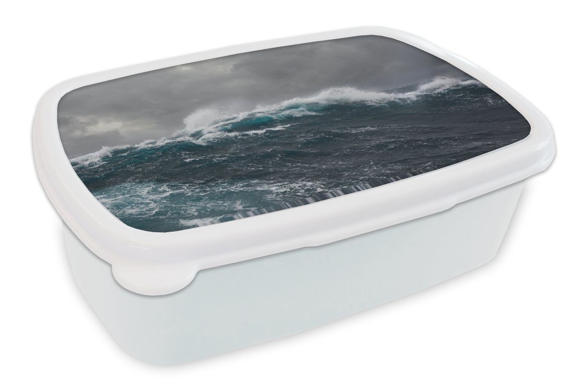 MuchoWow Lunchbox Meer - Sturm - Welle, Kunststoff, (2-tlg), Brotbox für Kinder und Erwachsene, Brotdose, für Jungs und Mädchen weiß