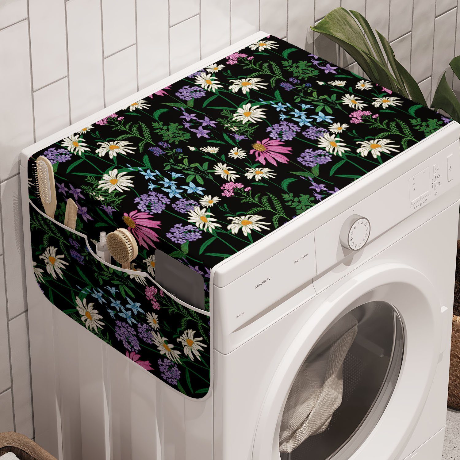 Badorganizer und Wald-Wildblumen-Muster Trockner, Waschmaschine Abakuhaus Anti-Rutsch-Stoffabdeckung Aster für