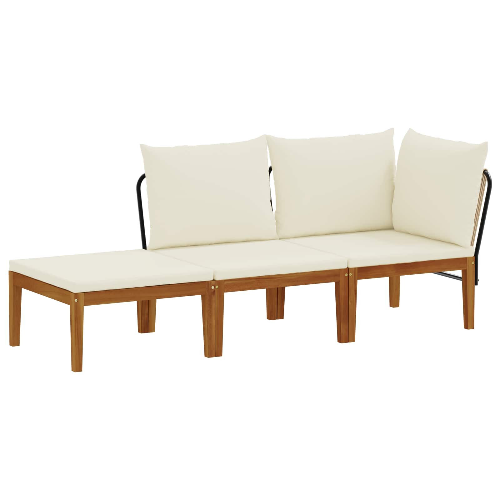 vidaXL Sofaelement 3 Stk. Massives nholz & Seil Natur (3 St)