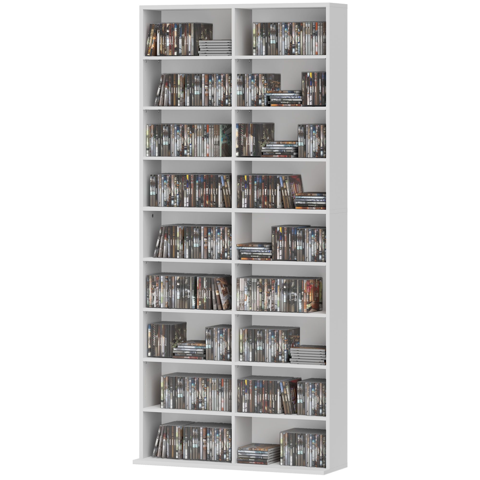 Standregal DVD- und Blu-ray-Regal, 14 Regale, 18 Fächer, 175 cm, Weiß