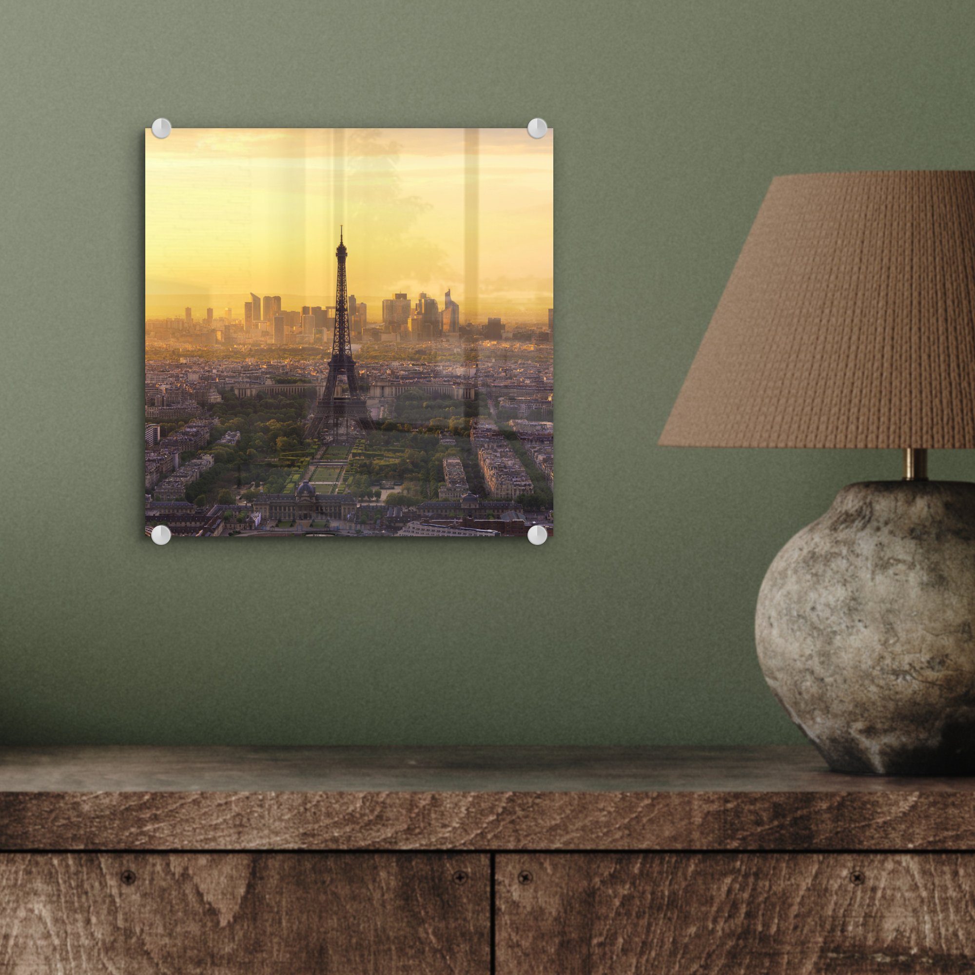 - - Wandbild MuchoWow Paris, Glas Foto auf auf St), - der Der Glasbilder von Wanddekoration Bilder Acrylglasbild Eiffelturm Glas (1 in Mitte