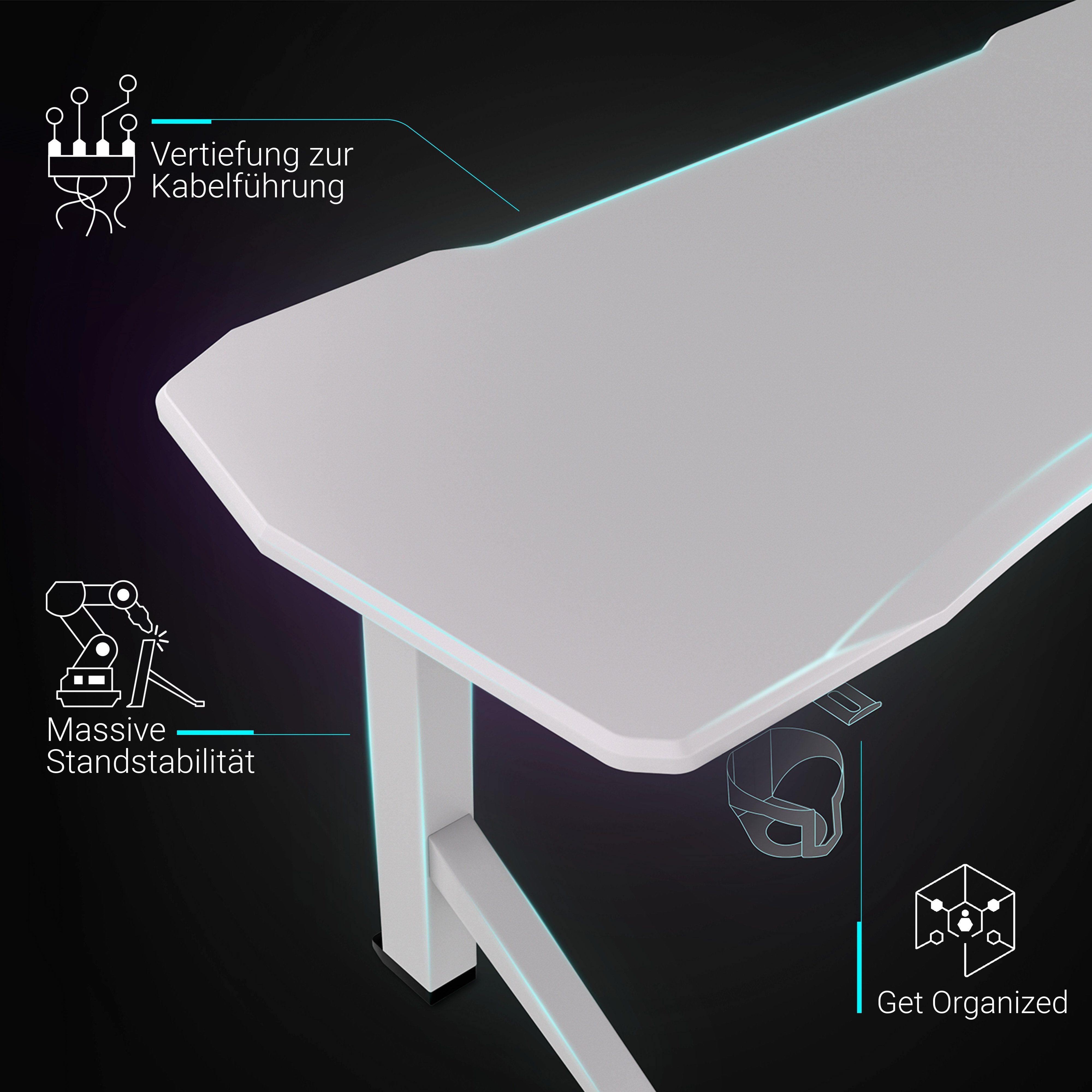 Tisch Gaming Clean-White höhenverstellbar elektrisch Ultimate Gaming Gamingtisch Setup Schreibtisch