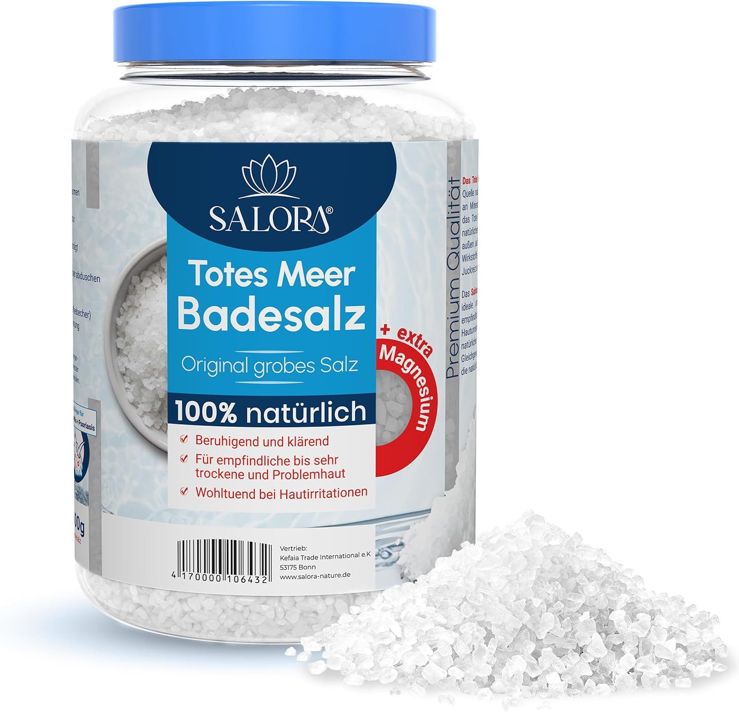 Salora Badesalz Original Totes Meer Badesalz Premium aus Jordanien, 1-tlg., Vollbad oder Fußbad Salz mit Peeling Effekt