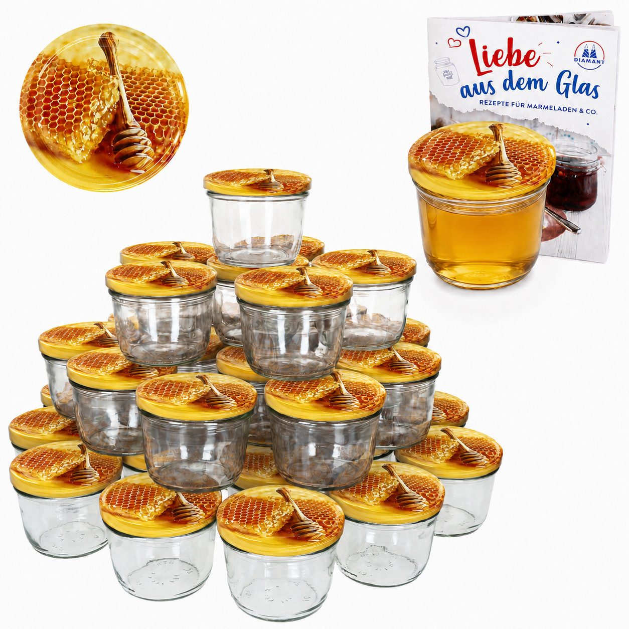 MamboCat Einmachglas 100er Set Einmachgläser 230 ml Deckel mit Honigwabe TO 82 Sturzgläser, Glas