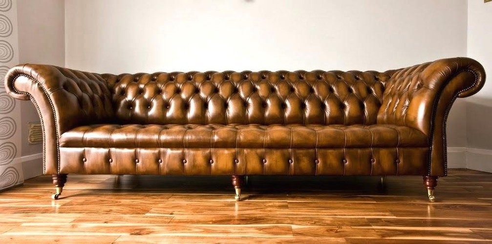 JVmoebel Chesterfield-Sofa Chesterfield Sofa in Leder und Textil mit XXL Polsterung, Packung, Made in Europa