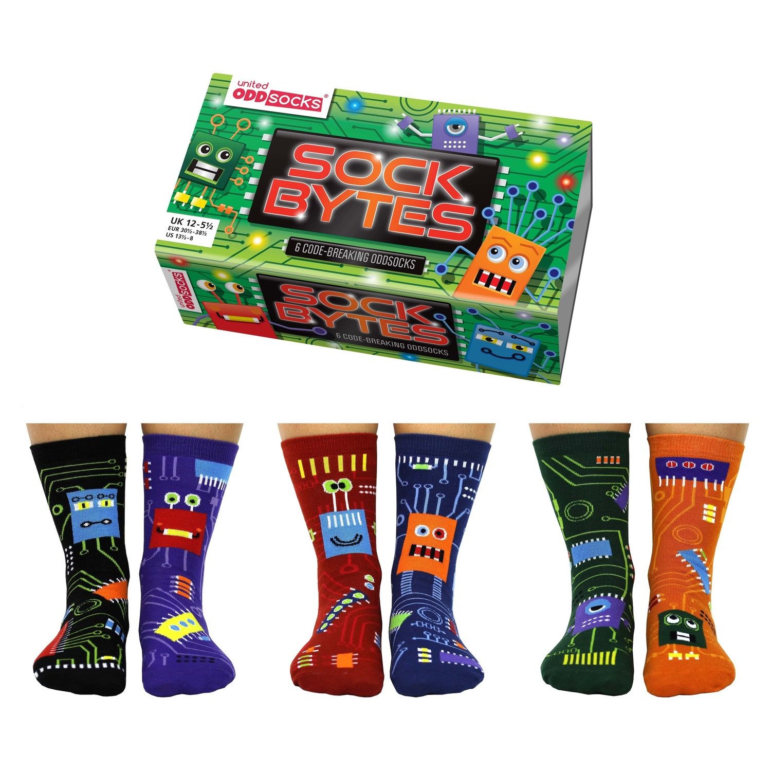 Freizeitsocken Sock Bytes Schaltkreis Oddsocks Socken in 30,5-38,5 im 6er Set