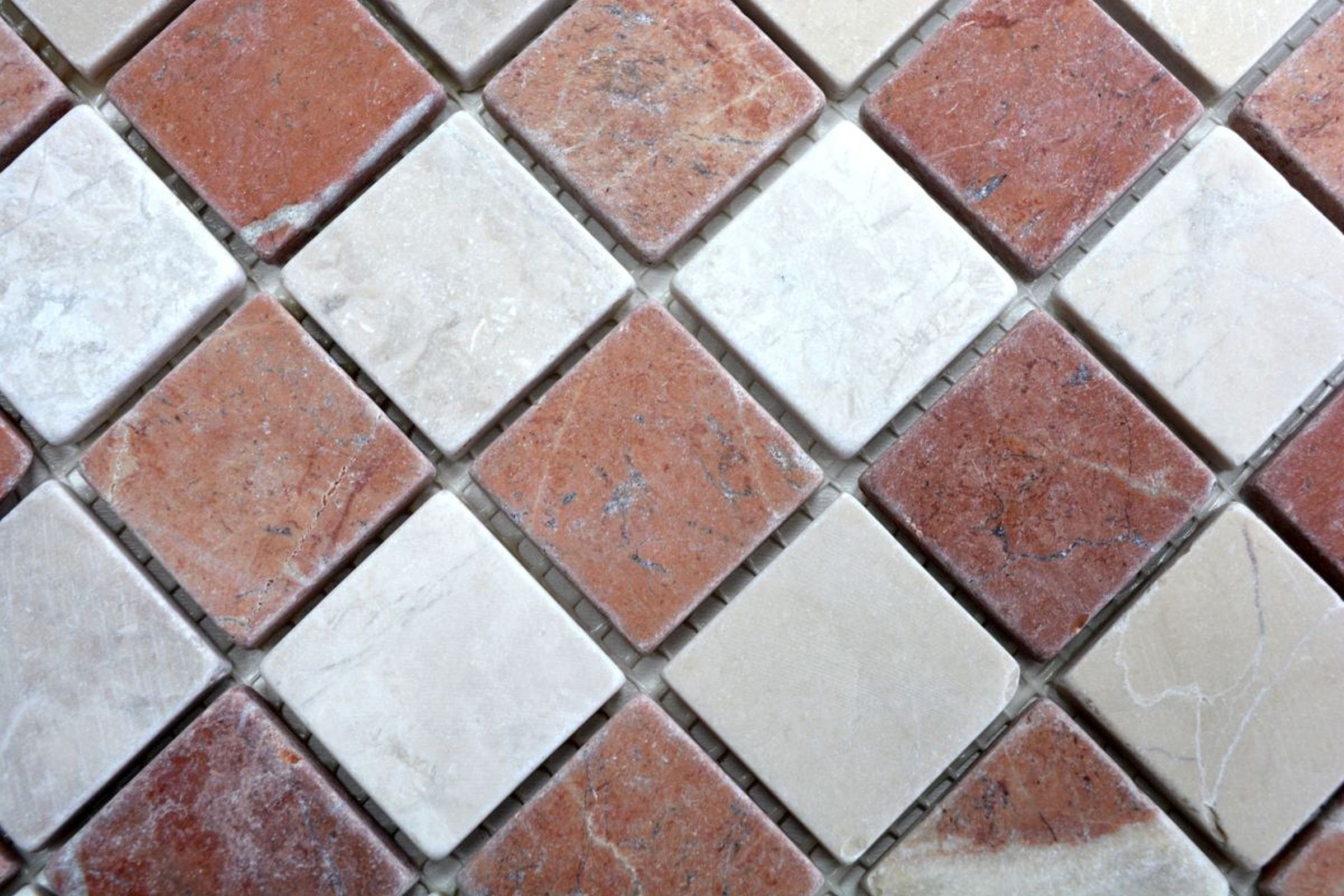 Mosani Mosaikfliesen Marmor Mosaik Bad Verona beige rot Naturstein Fliese Küche Rosso