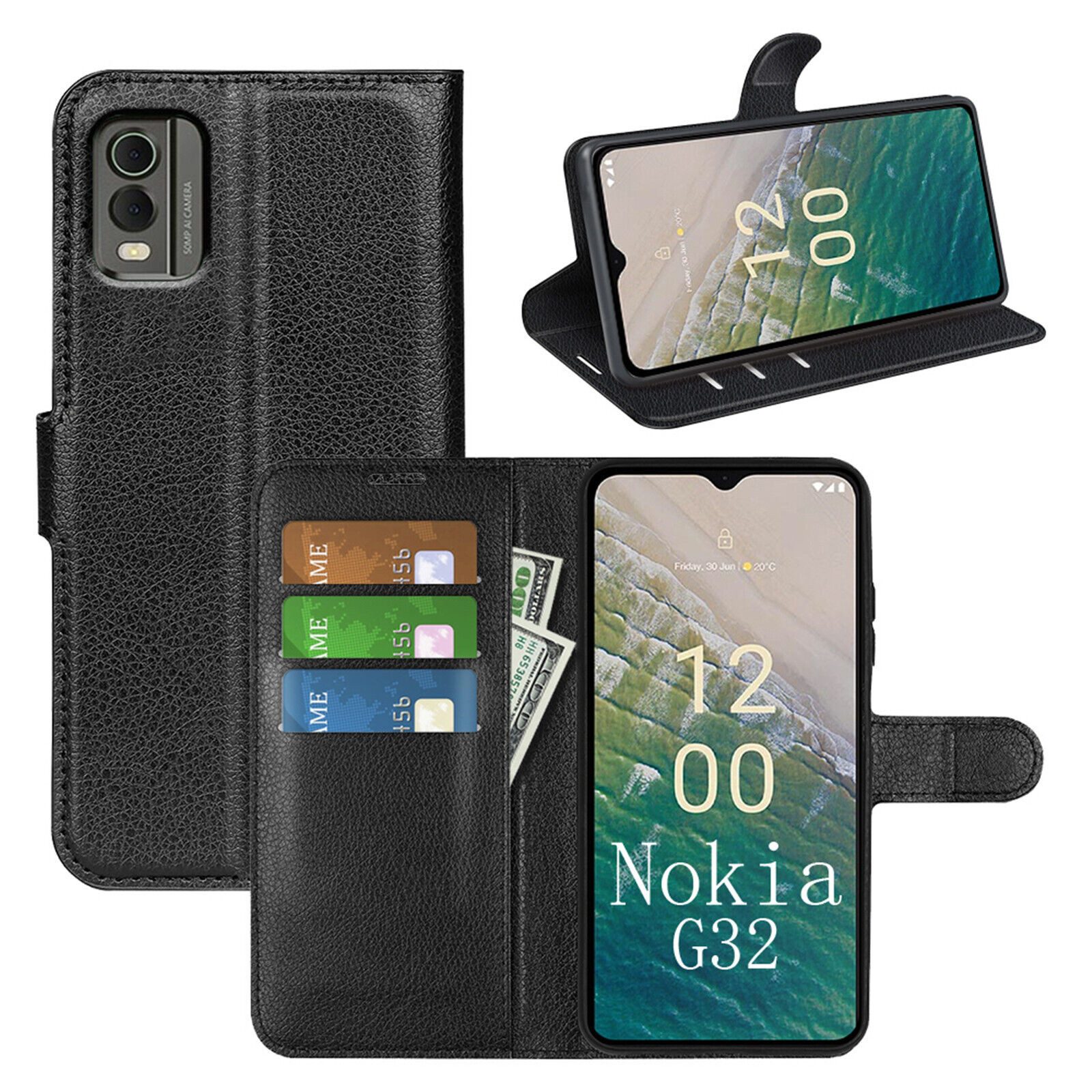 betterfon Handyhülle Handytasche für Nokia C32 Klapphülle Flip Case Schwarz, 3 Kartenfächer, Magnetverschluss & Standfunktion im Lederlook