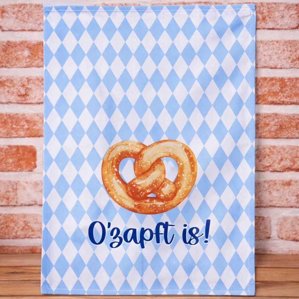 AltoBelli Geschirrtuch AltoBelli Geschirrtuch OKTOBERFEST Weiß Blau O‘ZAPFT IS! mit Brezel