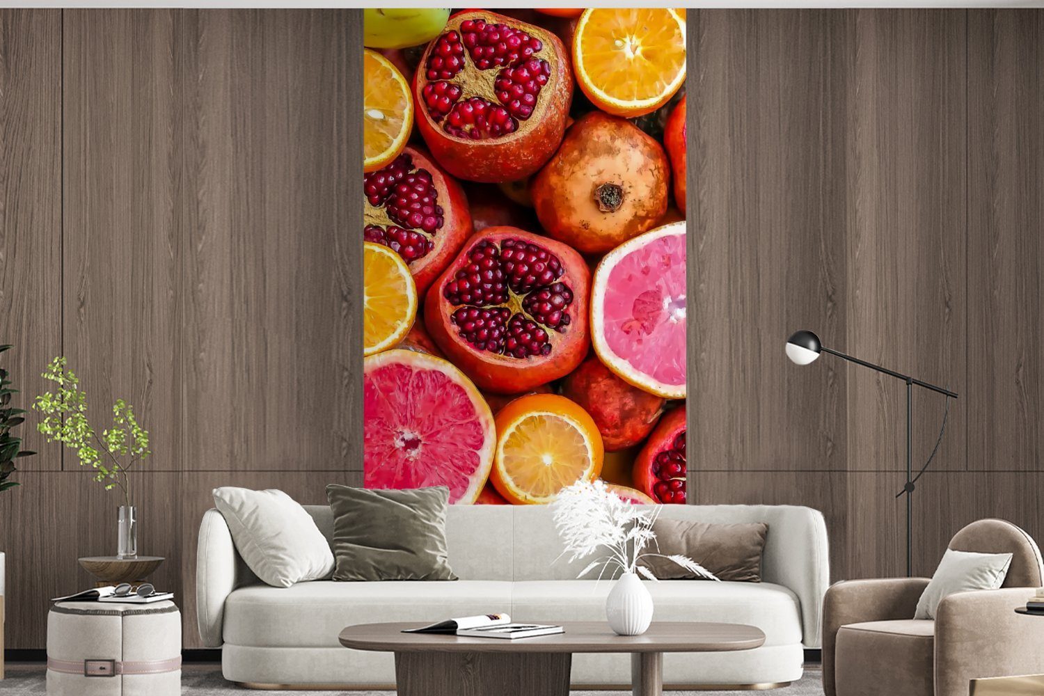 Granatapfel für St), (2 bedruckt, Rot, Wohnzimmer - Fototapete - Küche, MuchoWow Schlafzimmer Matt, Orange Vliestapete Fototapete