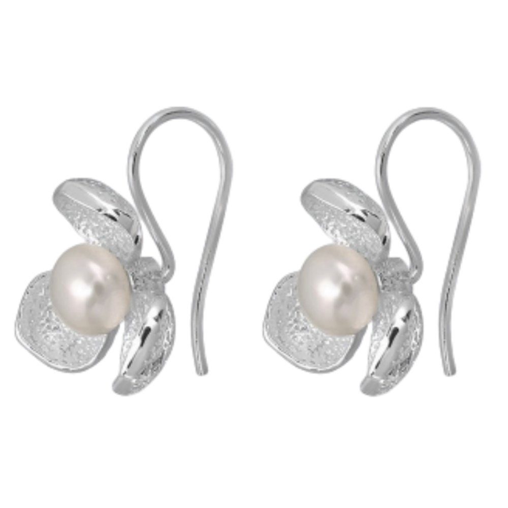 BUNGSA Ohrring-Set Ohrhänger Blüte und Ohrringe aus Schmuckbeutel (2 Paar aus Stück), Damen inkl. 925 Organza), Ohrschmuck Silber 2-tlg., Perle (1