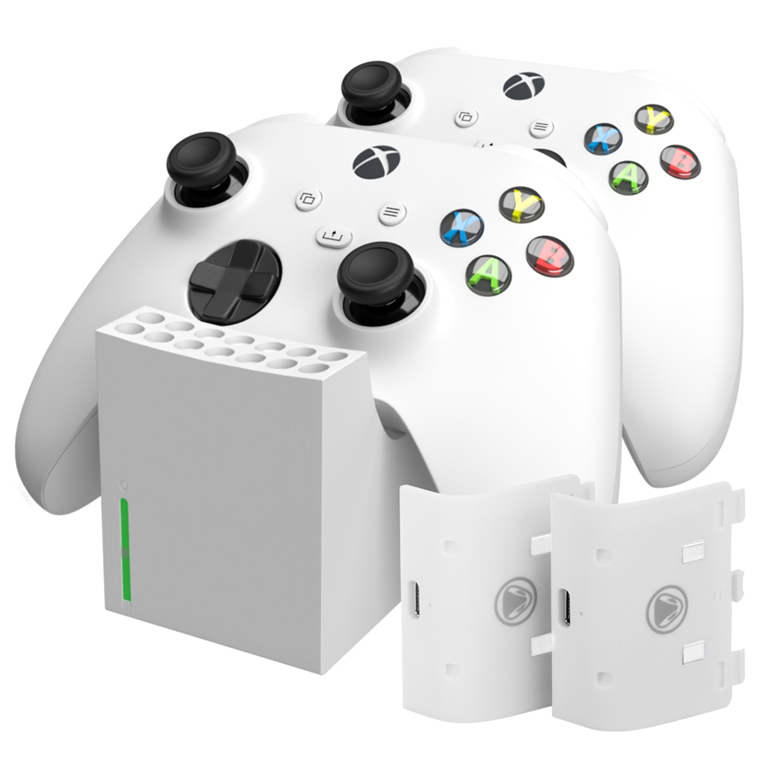 Snakebyte Xbox Twin Charge SX weiß Xbox-Controller (Ladestation für 2  Series X Controller, 2 Akkus 800mAh, LED-Anzeige)
