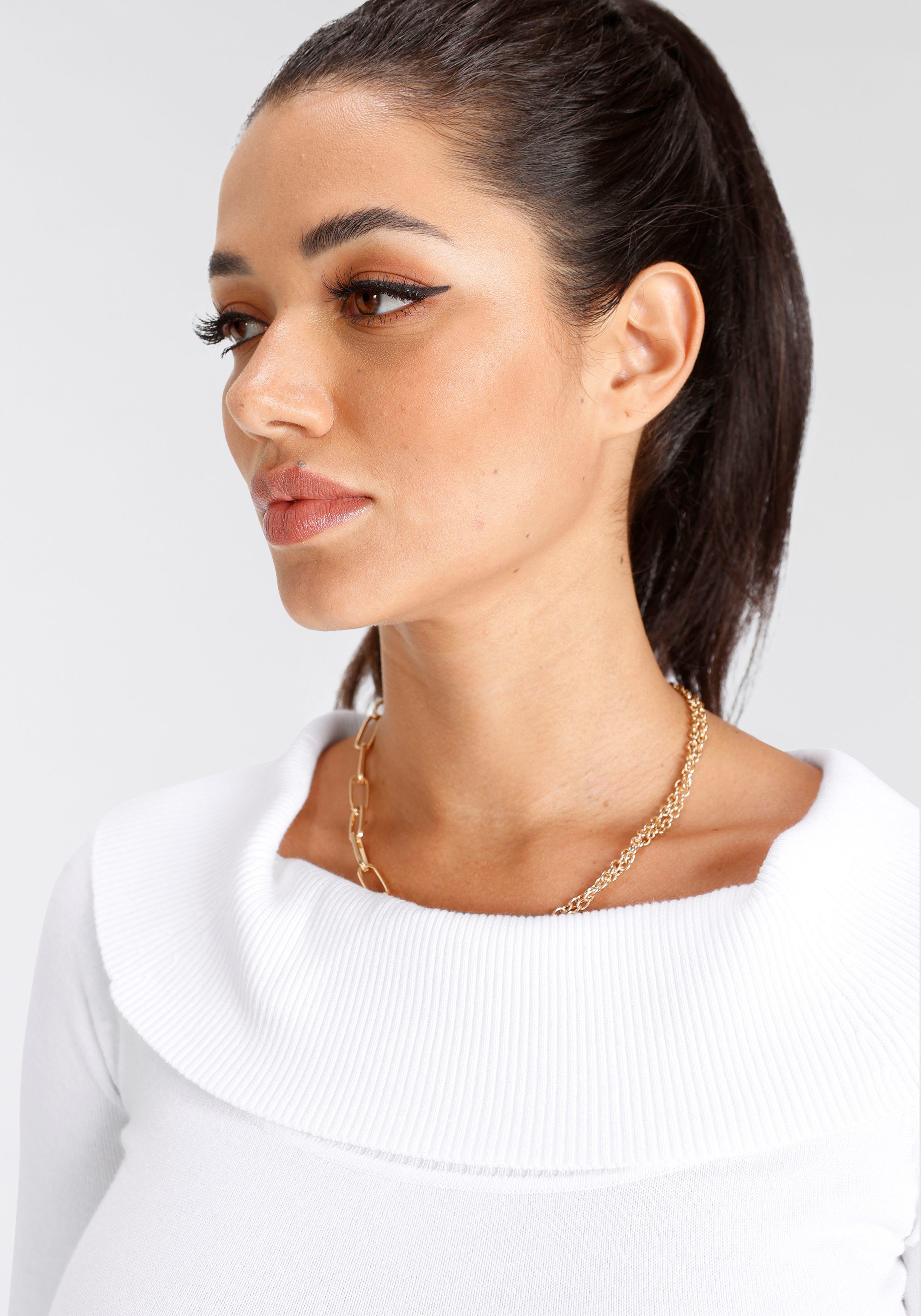 Melrose Carmenpullover mit Zierknöpfen in femininem Schnitt