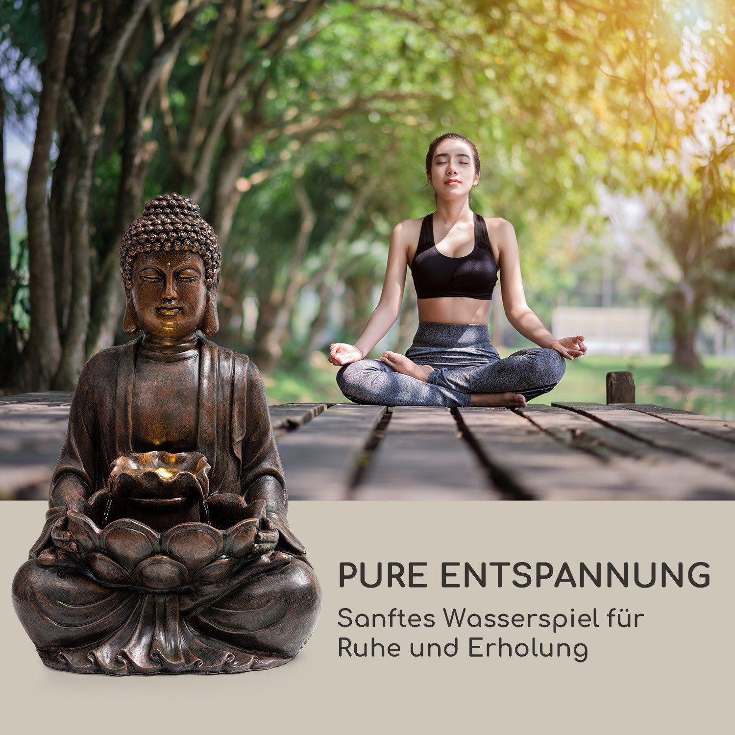 Blumfeldt Dharma solar water feature (set, solar panel, LED lighting and connection material), spring room decorative fountain LED lighting terrace solar outdoor