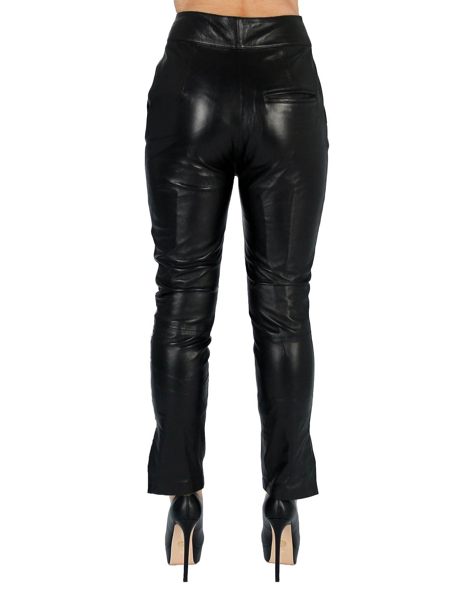 Fetish-Design Lederhose Lederhose Lamm-Nappa-Leder und Schwarz geschlitzt echtem Beinende aus mit Beinenden Röhre Schlitz Hosentaschen den an Sunny
