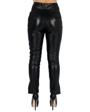 Fetish-Design Lederhose Lederhose Sunny Schwarz mit Hosentaschen und Schlitz an den Beinenden Röhre aus echtem Lamm-Nappa-Leder Beinende geschlitzt