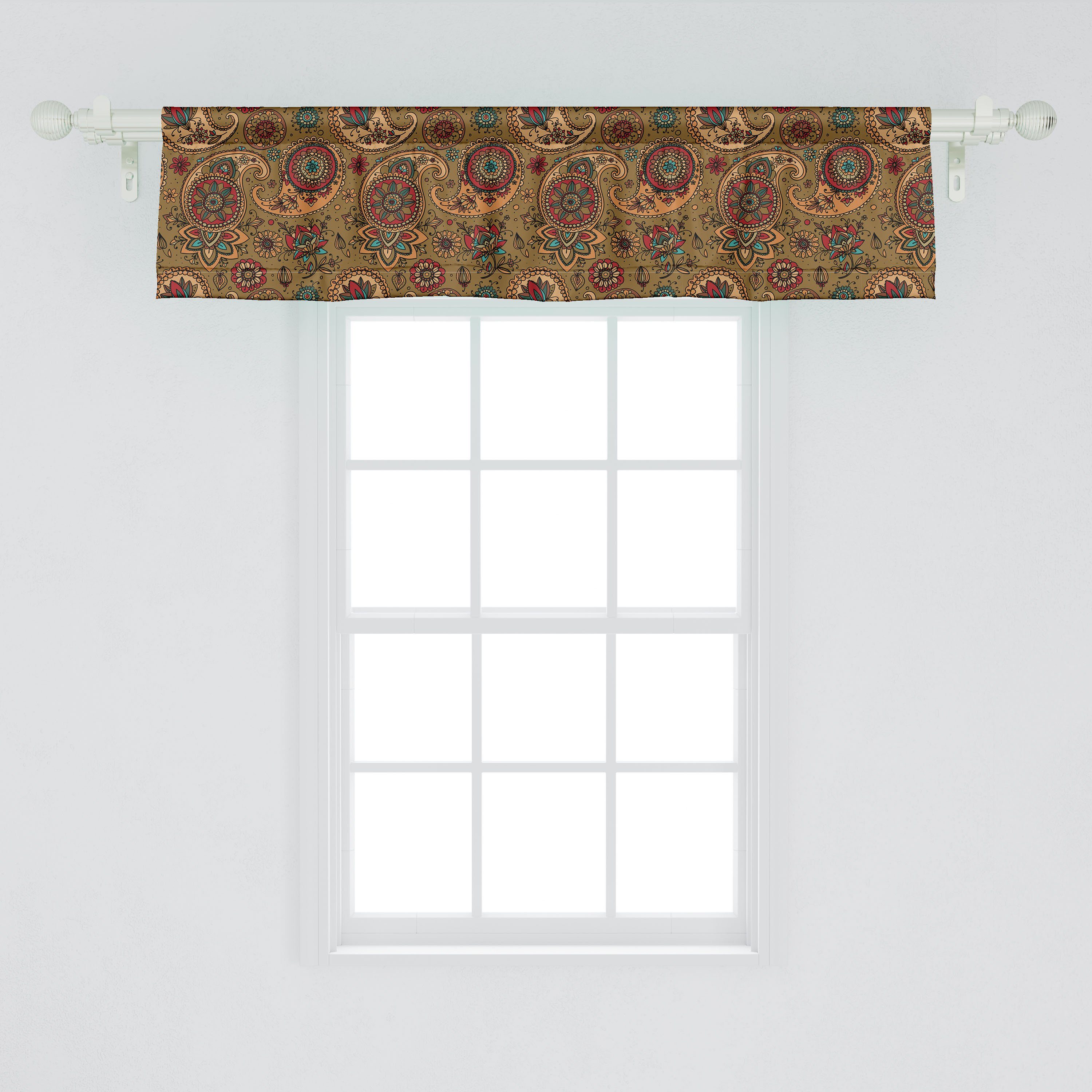 Stangentasche, Paisley Volant Scheibengardine Abakuhaus, Küche für Vorhang Vintage-Motiv Microfaser, Dekor mit Schlafzimmer
