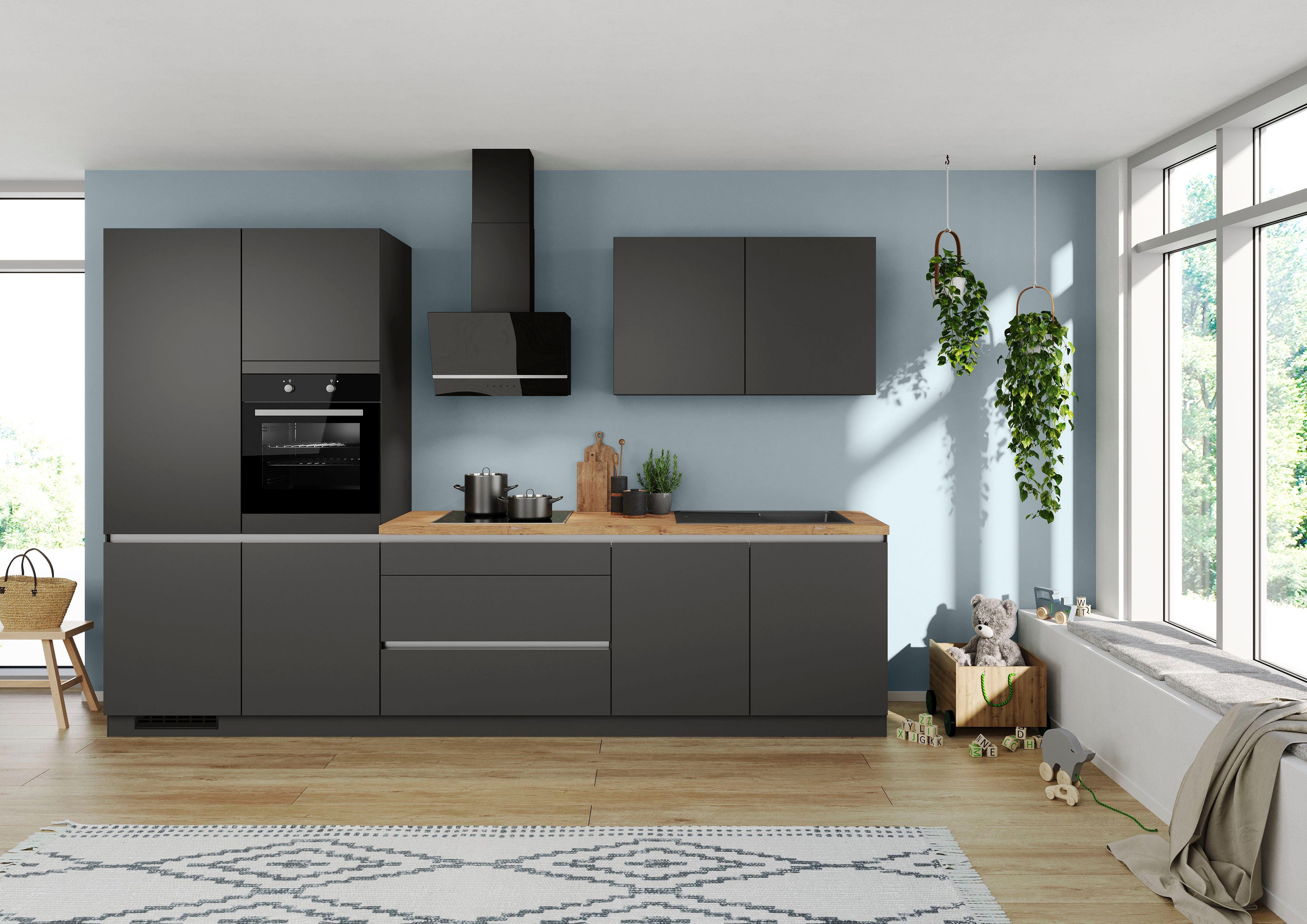 IMPULS KÜCHEN Küche 340 mit "Dublin", vormontiert, Grafit mit cm wahlweise Vollauszug, E-Geräten, Breite