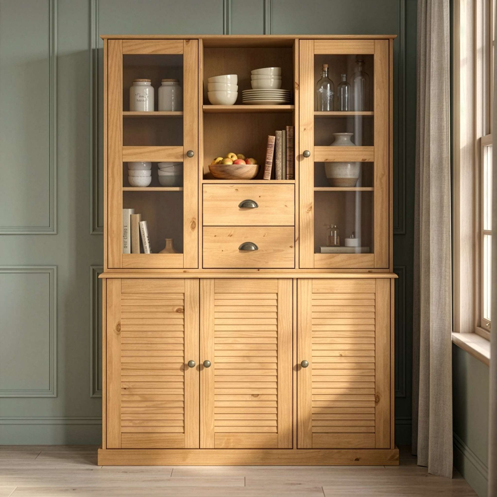 OTTO home Buffet Turia mit Glas- u. Lamellentüren, aus massivem Kiefernholz FSC®, Höhe 180 cm