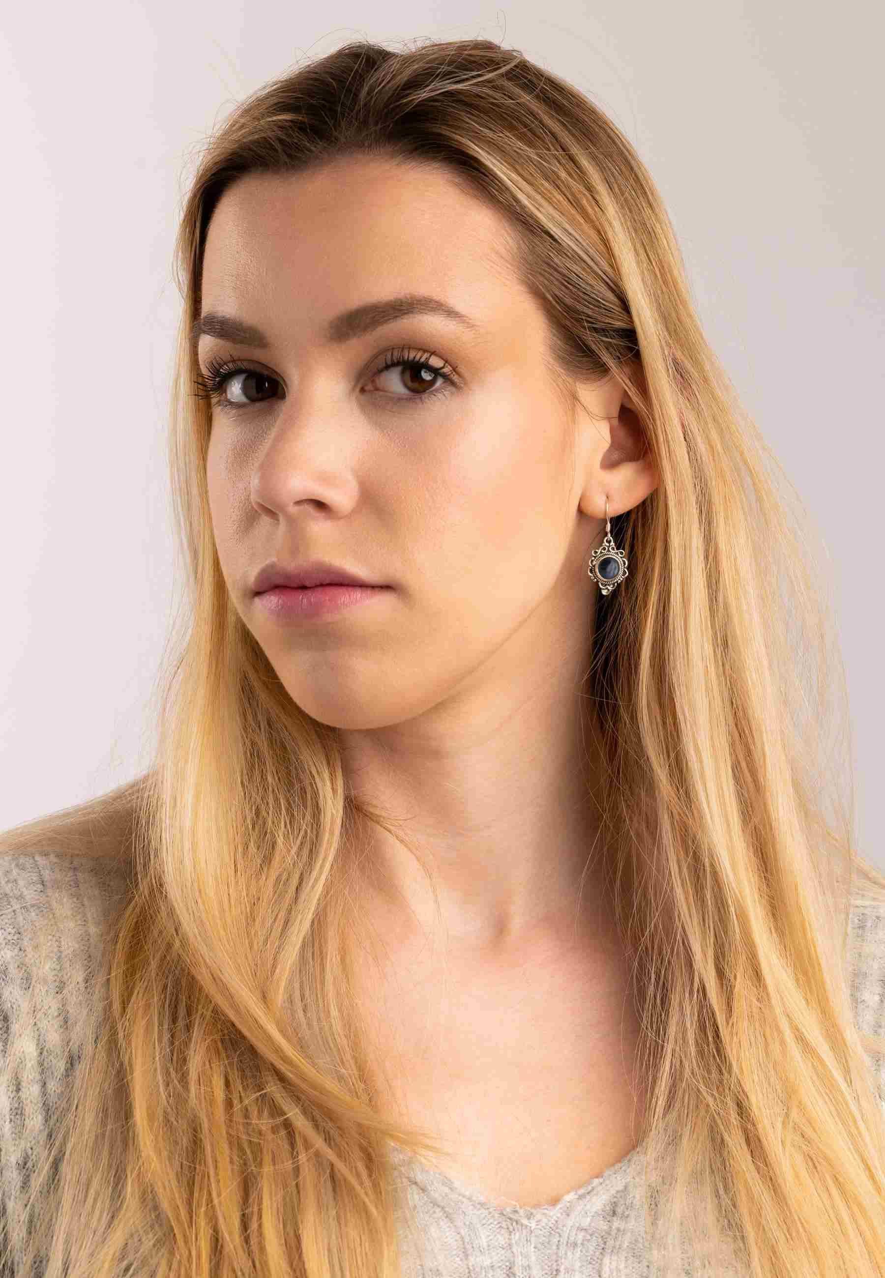 mantraroma Paar Ohrhänger MALANG aus 925 Silber mit Onyx (Paar, Paar Ohrringe mit Schmuckbeutel), 925 Sterling Silber Ohrringe für Damen