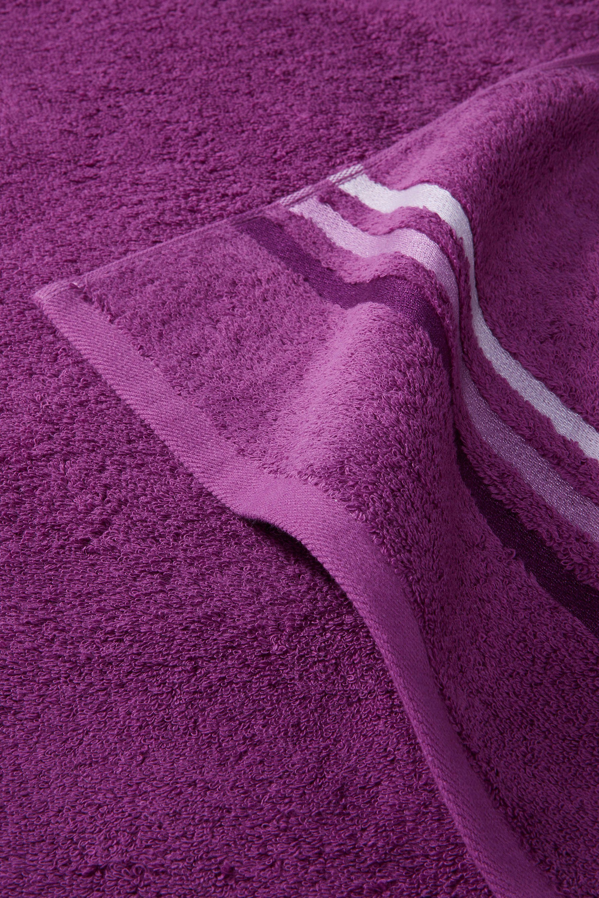 im Schiesser GREEN Baumwolle, 2er Duschtücher aus OEKO-TEX®-zertifiziert by mit Set MADE IN Color kuschelweicher (2-St), Skyline violett Streifenbordüre, eleganter Frottier