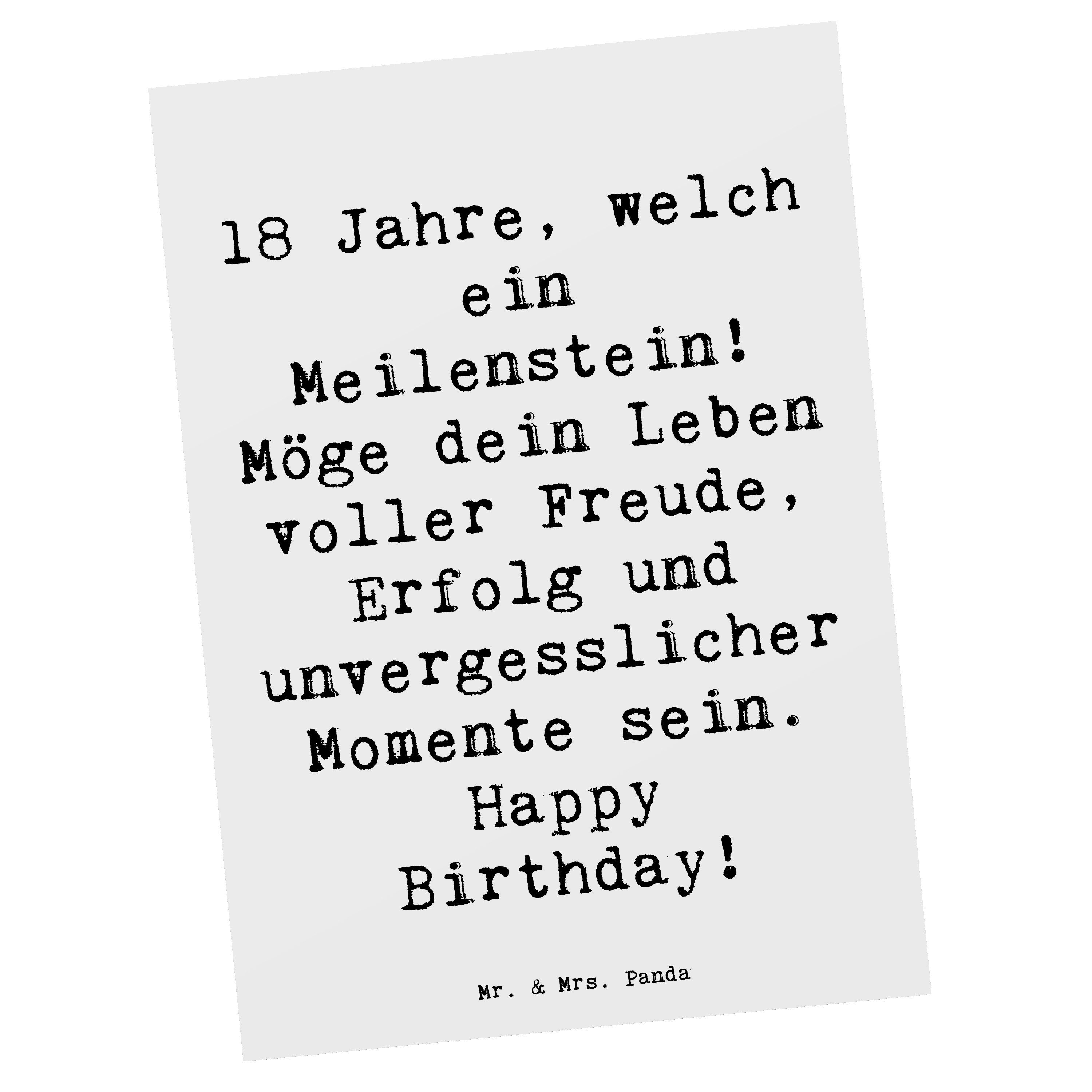 Mr. & Mrs. Panda Postkarte Spruch 18. Geburtstag Meilenstein Weiß