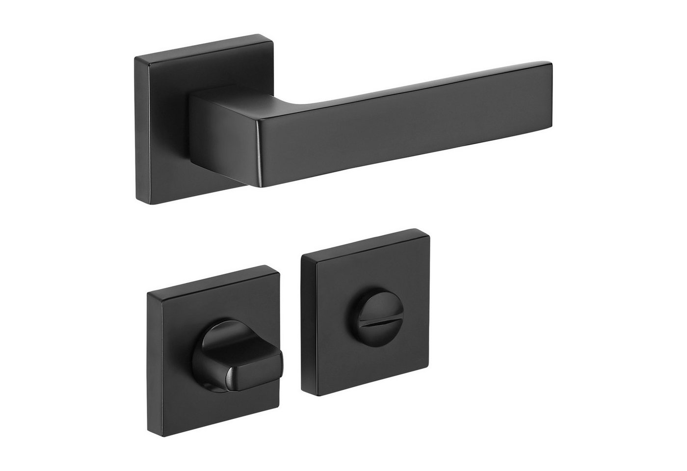 SO-TECH® Drückergarnitur Türdrücker ERLING Aluguss schwarz inkl. Befestigungsmaterial, Spar-Set, 1-tlg., mit Papier-Bohrschablone, mit WC-Rosetten - für Bad / WC Türen