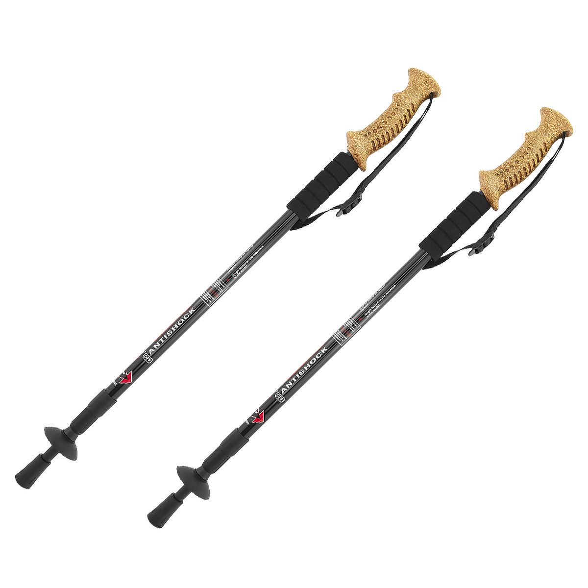 MidGard Nordic-Walking-Stöcke Wanderstöcke 65-135cm Teleskop Antischock Stöcke Korkgriff Dämpfung (2 St), Leicht, mit ergonomischen Korkgriffe