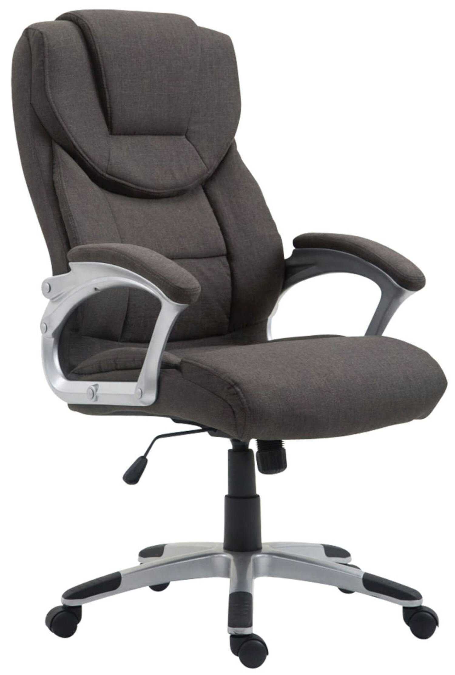 TPFLiving Bürostuhl Texum 2 mit bequemer Rückenlehne - höhenverstellbar und 360° drehbar (Schreibtischstuhl, Drehstuhl, Chefsessel, Bürostuhl XXL), Gestell: Kunststoff silber - Sitz: Stoff dunkelgrau