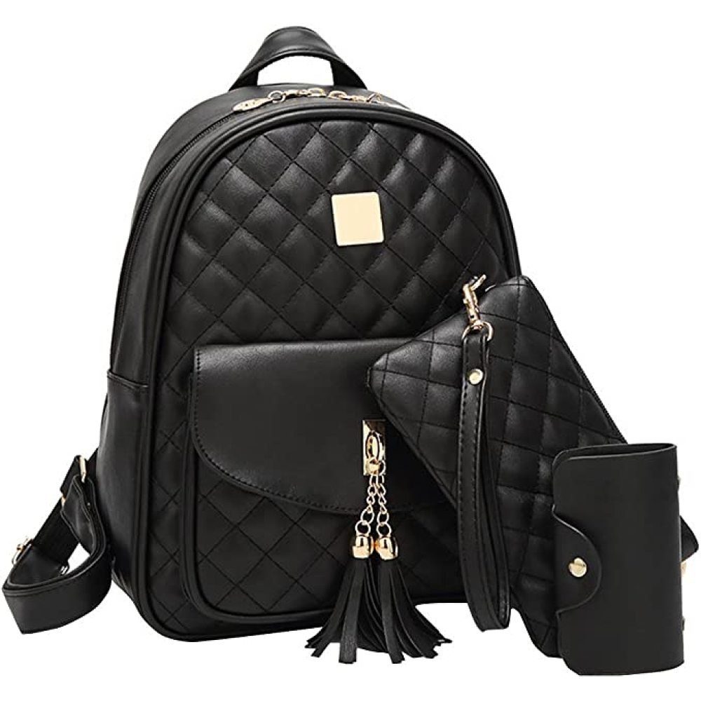 GelldG Rucksack Rucksack Damen Klein Elegant Lederrucksack, 3 in 1 Kausal Rucksäcke ‎‎Schwarz | Rucksäcke