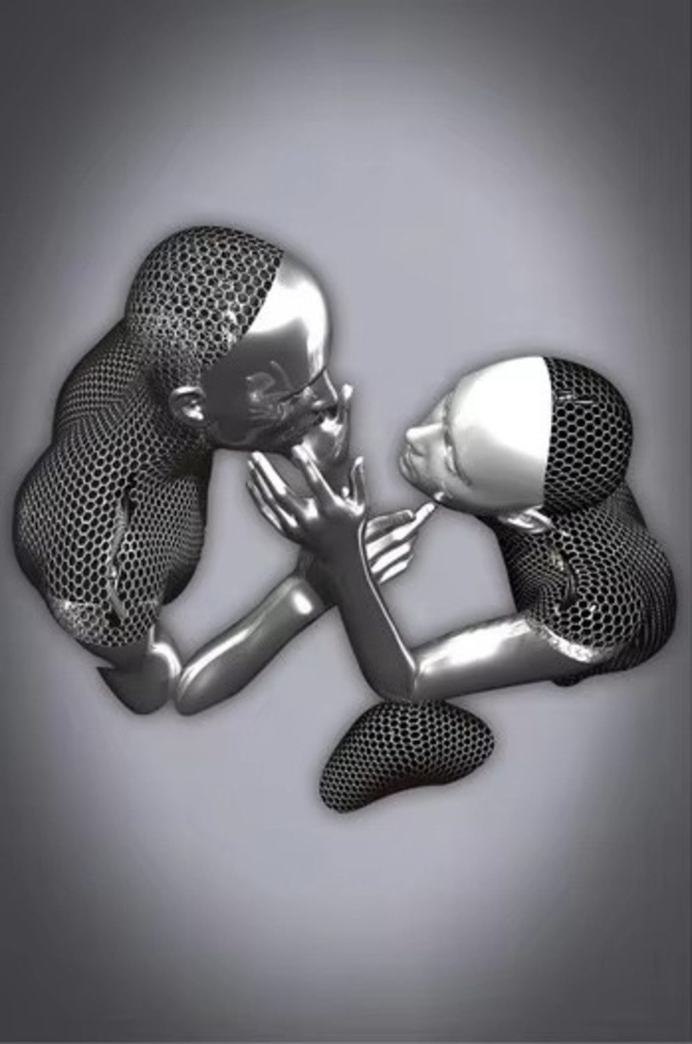 TPFLiving Kunstdruck OHNE RAHMEN, Abstrakte Metallfiguren mit visuellen Effekten - (Leinwandbild XXL), Farben: Farben: schwarz, silber, grau -Größe: 20x30cm