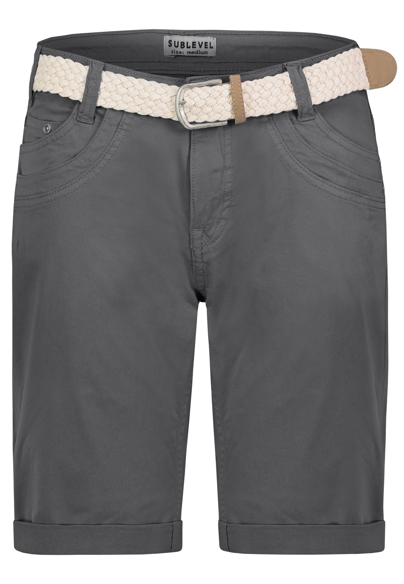 SUBLEVEL Bermudas Chinoshorts mit Stoffgürtel und Knopfleiste, Regular Fit für Damen Baumwolle Regular Fit unifarben atmungsaktiv Reißverschluss