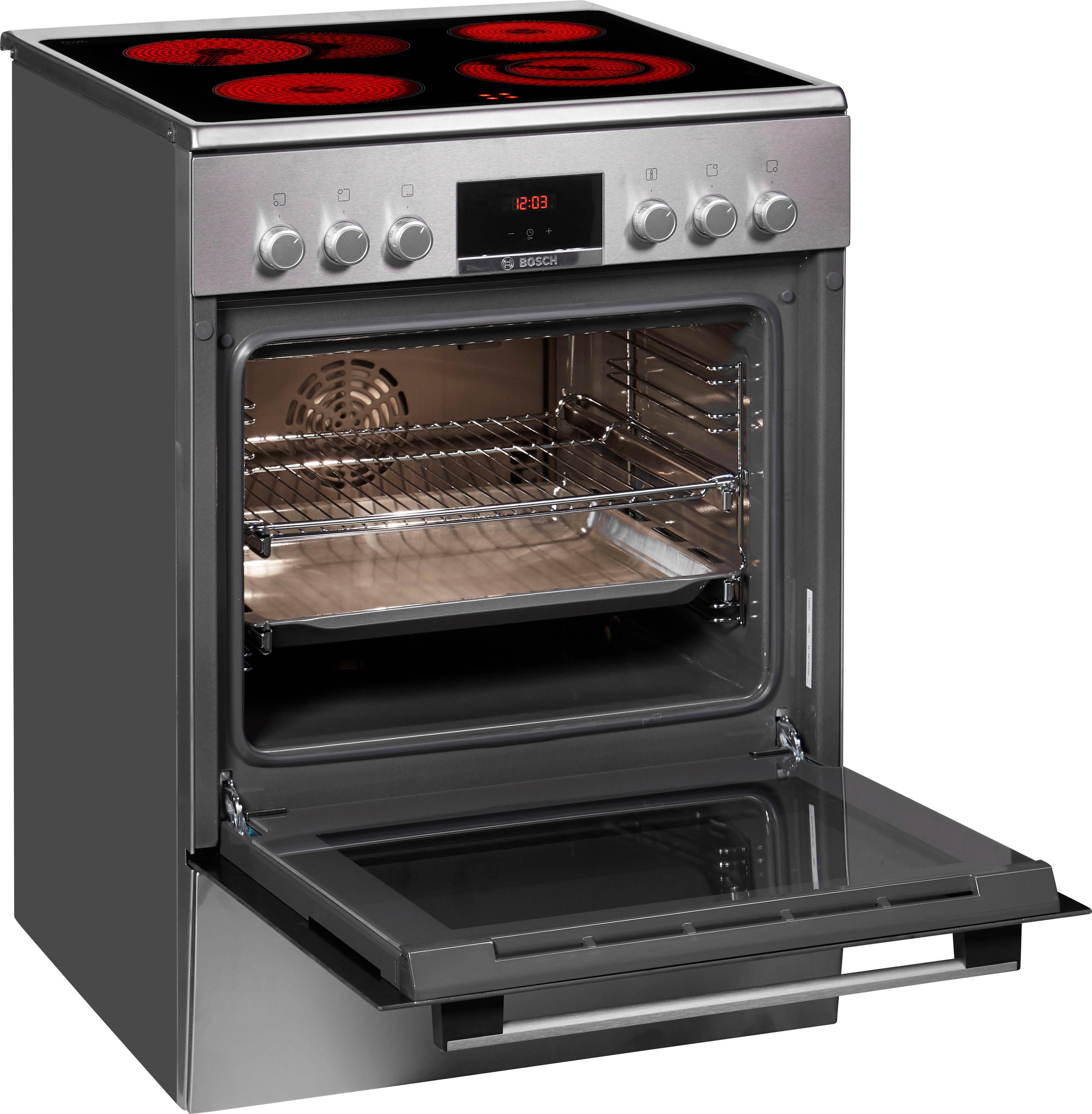 BOSCH Elektro-Standherd 4 HKR39C250, mit 2-fach-Teleskopauszug, ecoClean Direct, Perfekte Back- und Bratergebnisse dank Glaskeramik und 3D Heißluft