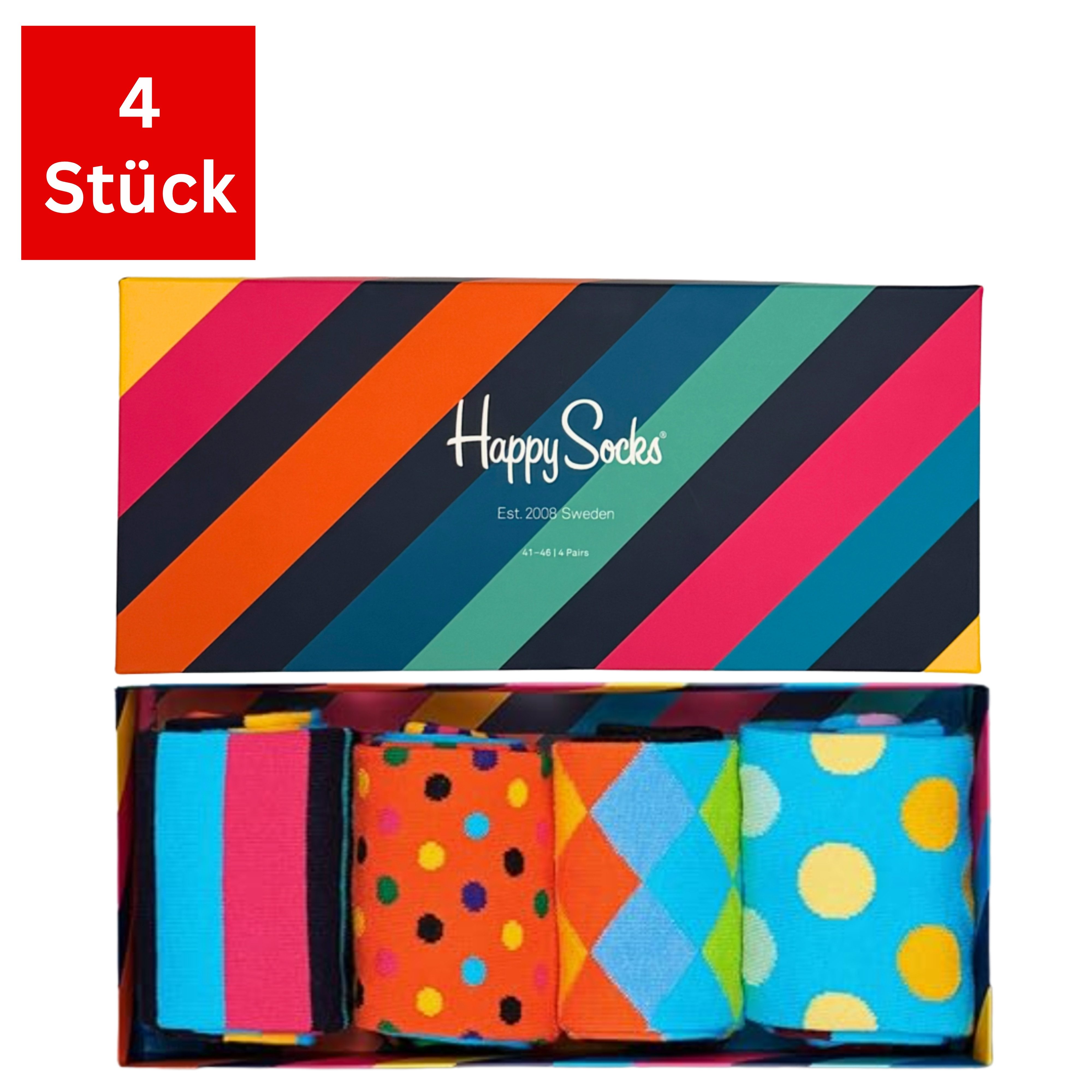 Happy Socks Freizeitsocken 4er Pack (41-46) Baumwoll Socken mit Motiv Classic Socks