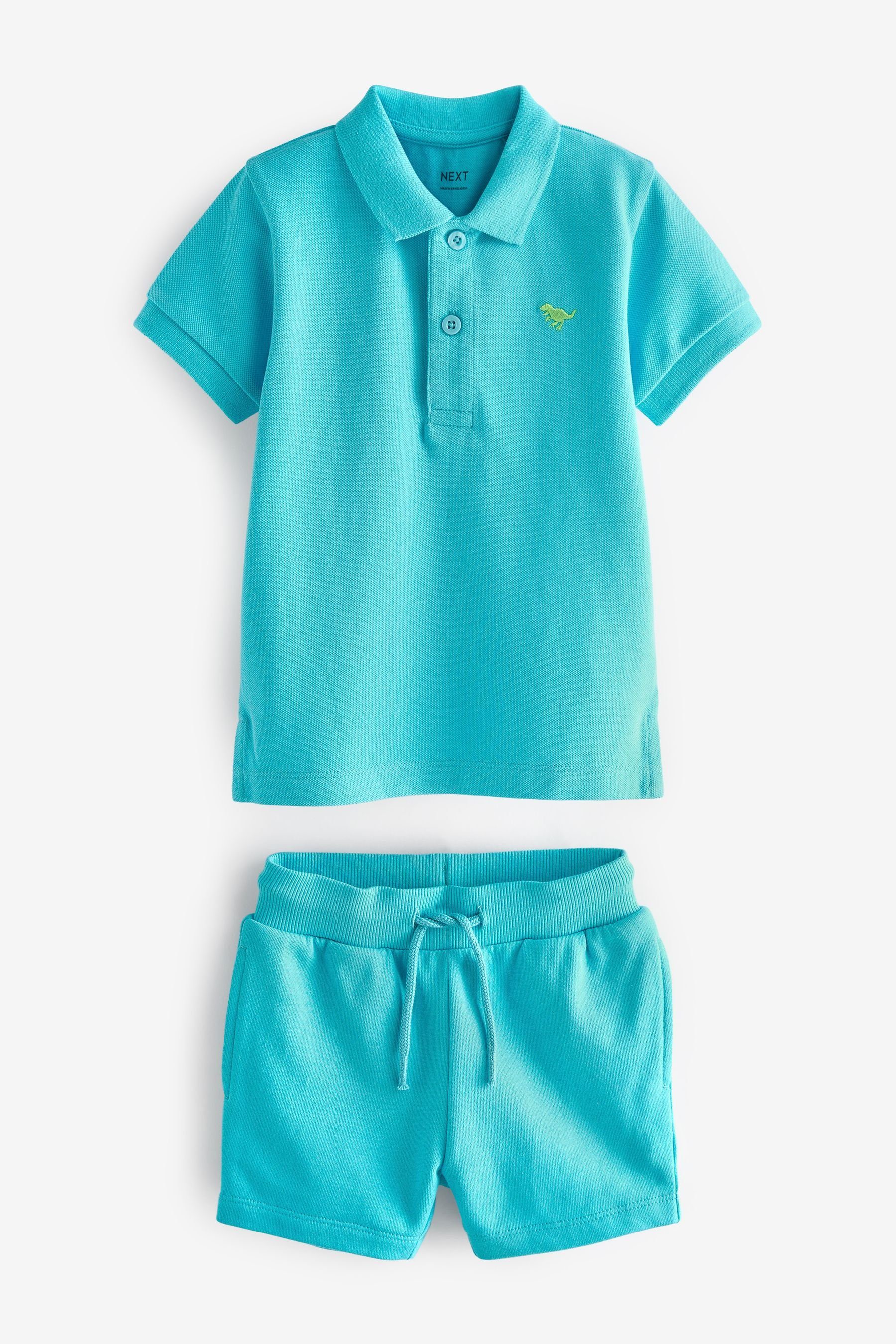 Next Shirt & Shorts Kurzärmeliges Poloshirt und Shorts im Set (2-tlg) Turquoise Blue