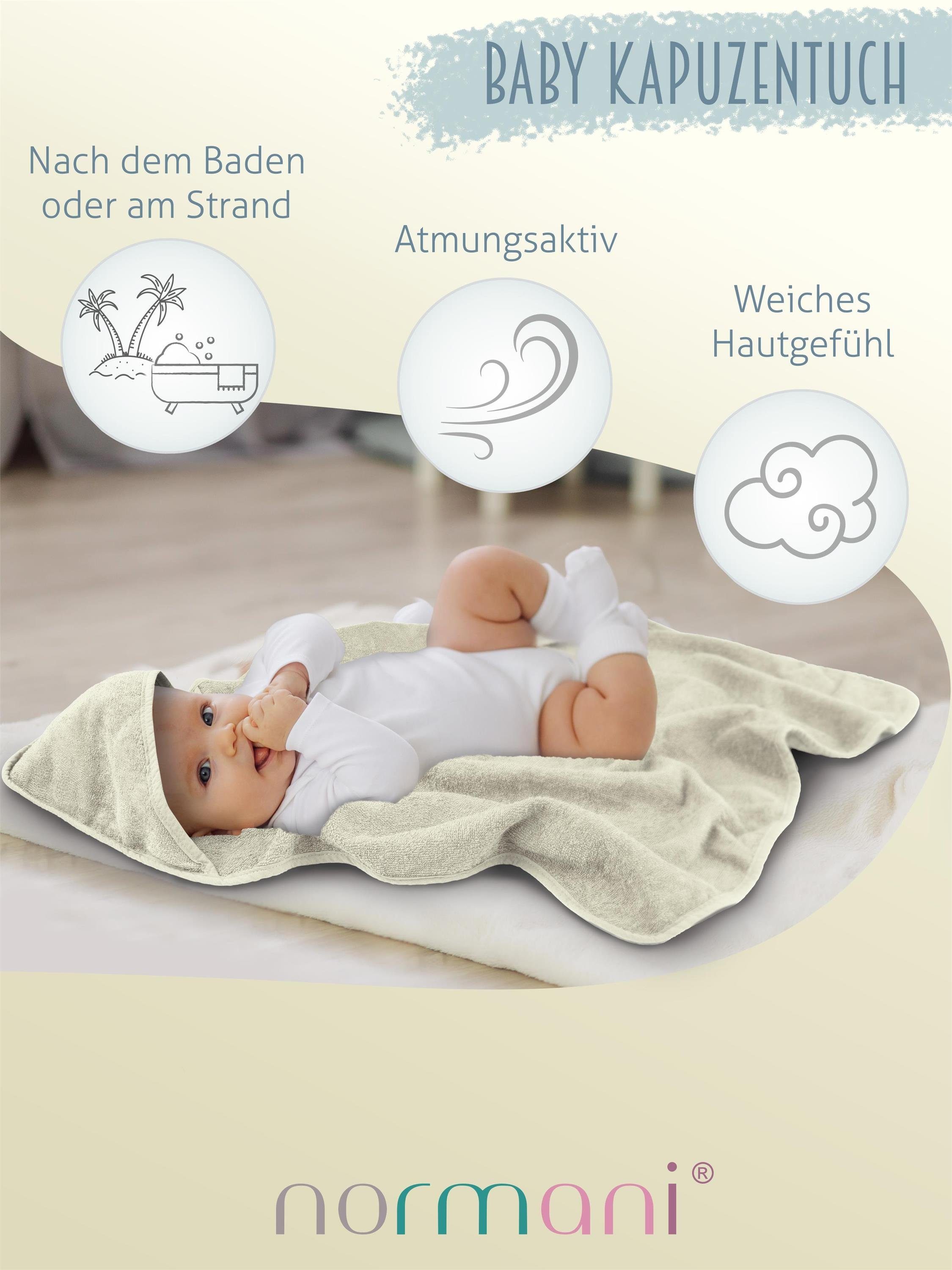 normani Kapuzenhandtuch 2x Baby Wickeltücher Kapuzentuch Bio-Baumwolle, aus Badetuch Beige Frottee