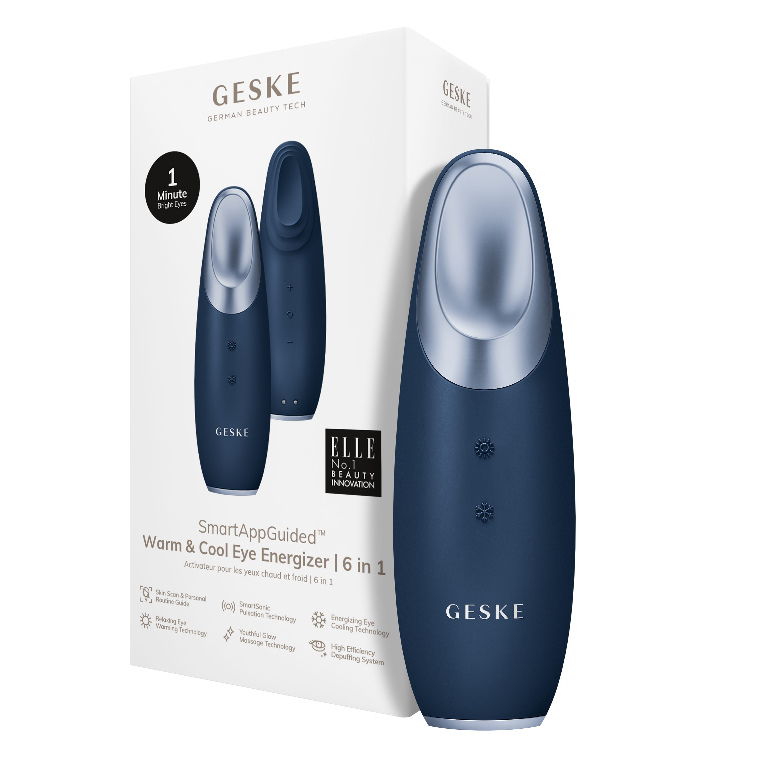 GESKE German Beauty Tech Augen-Roll-on SmartAppGuided™ Warm & Cool Eye Energizer 6 in 1, 2-tlg., Gerät inkl. kostenloser APP (SmartAppGuided Device), Mit der GESKE App erhältst Du deine personalisierte Hautpflegeroutine. Midnight