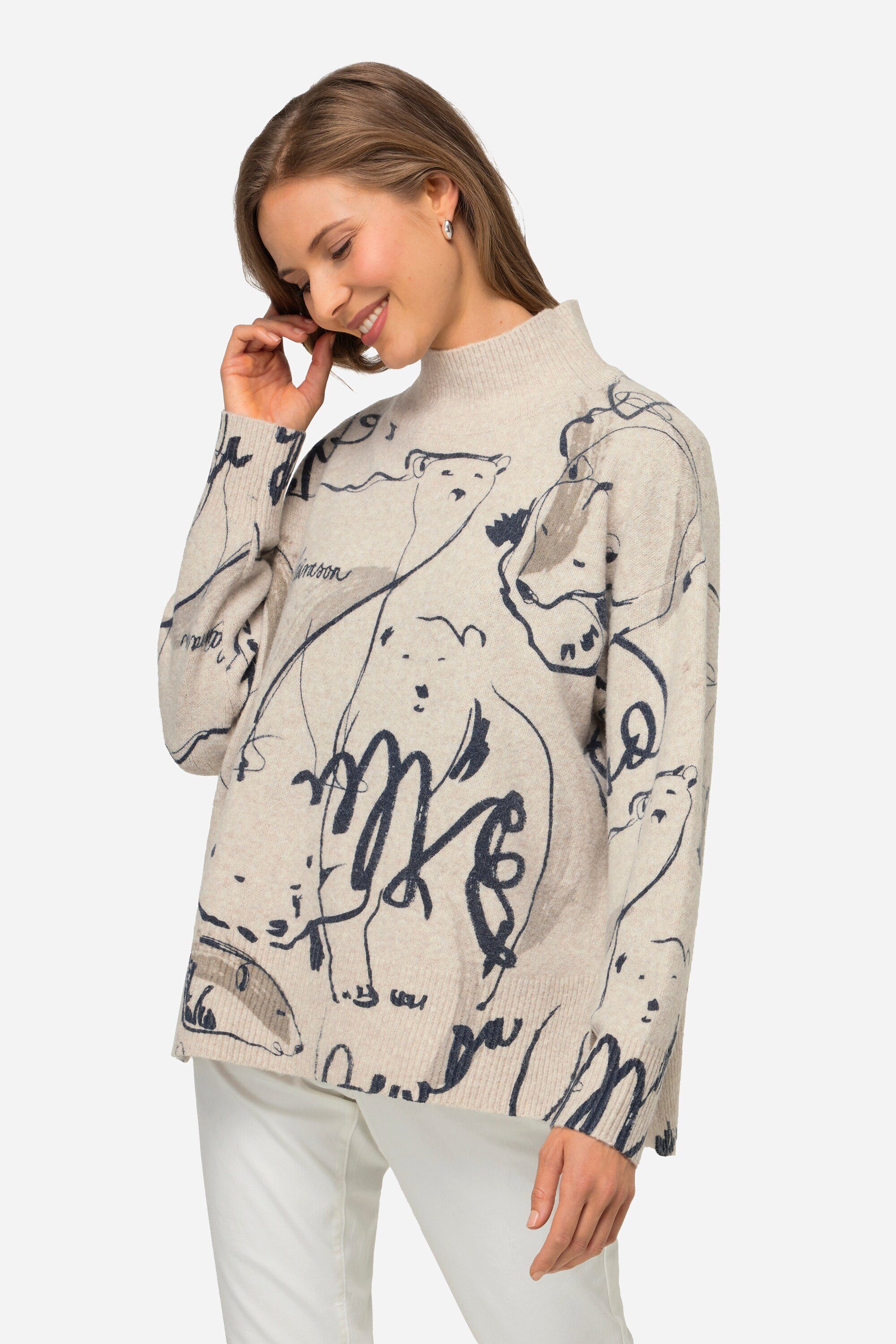 Laurasøn Print Pullover Langarm Rollkragenpullover Eisbären Stehkragen