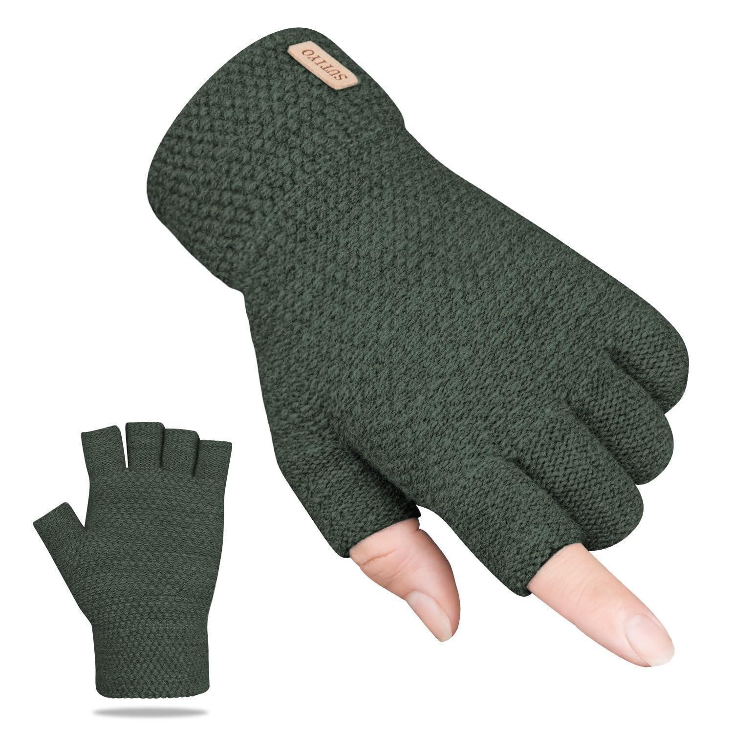 LuxusKollektion Strickhandschuhe Fingerlose Handschuhe Grün (1-St)