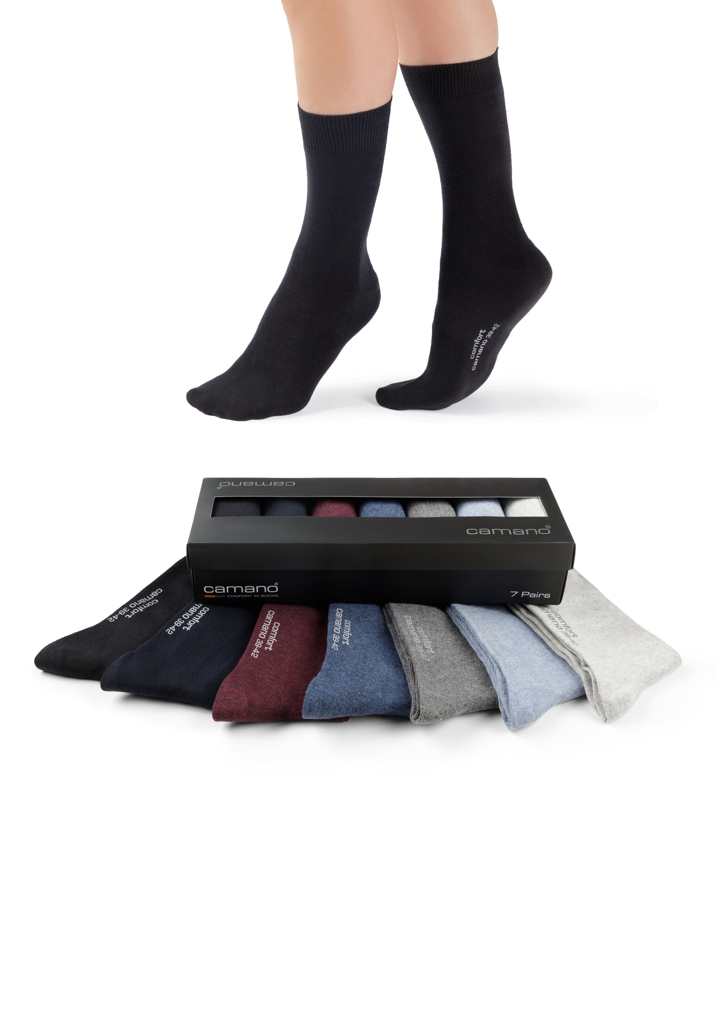 Camano Socken comfort (7-Paar) in praktischer Geschenk-Box grau, mehrfarbig