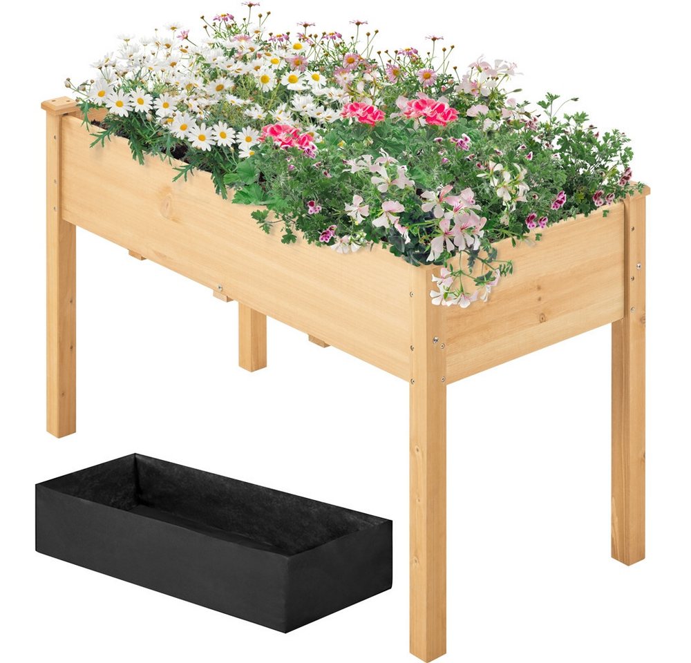 Yaheetech Hochbeet Pflanzkasten aus Massivem Tannenholz, Blumenbeet mit Einlegentasche für Garten/Hof/Balkon/Außenbereich