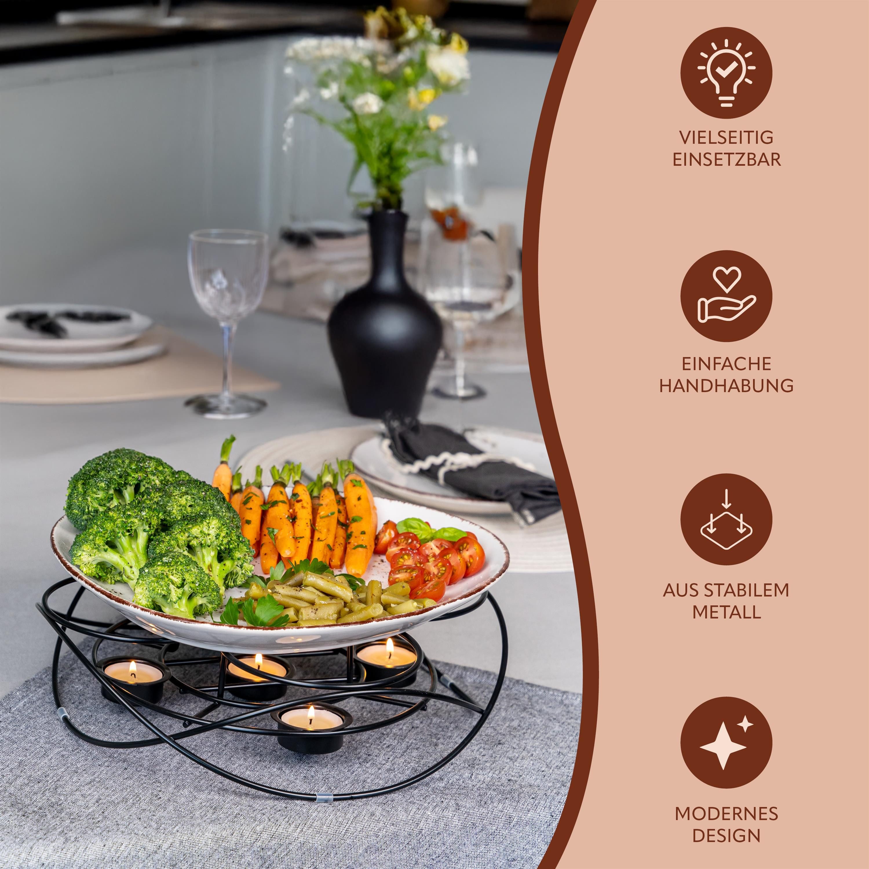 bremermann Speisenwärmer Speisenwärmer, für 5 Teelichter, runde Warmhalteplatte, Stövchen, (1-tlg)