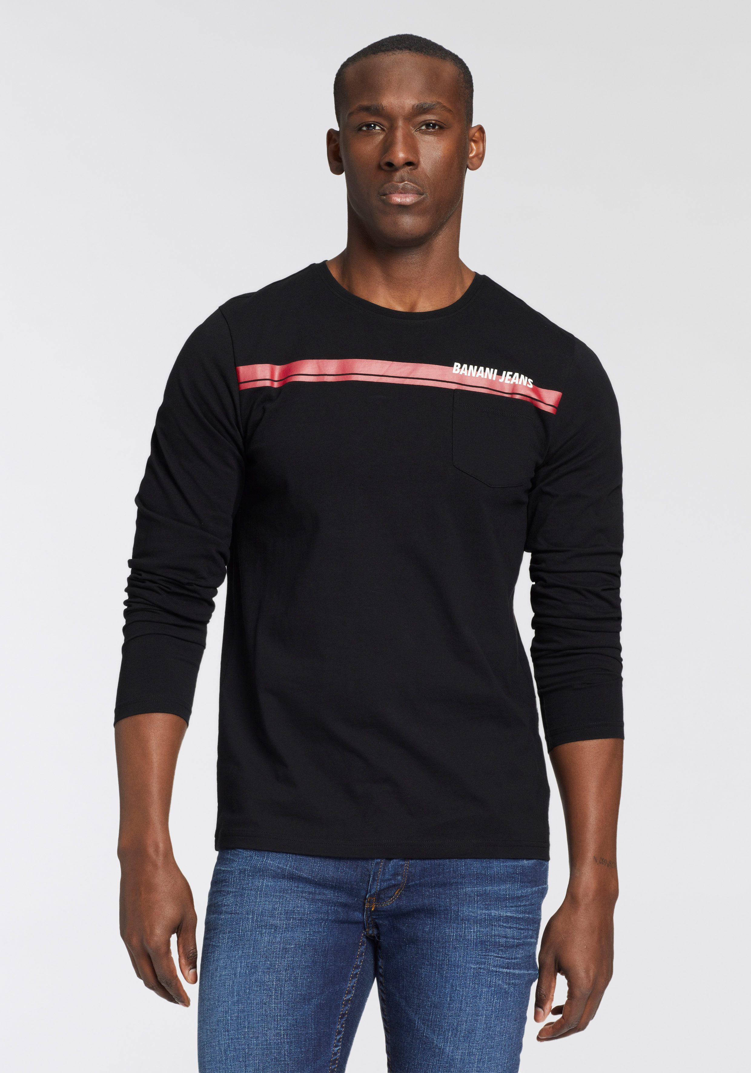 Bruno Banani Langarmshirt Mit Brusttasche und Frontprint günstig online kaufen