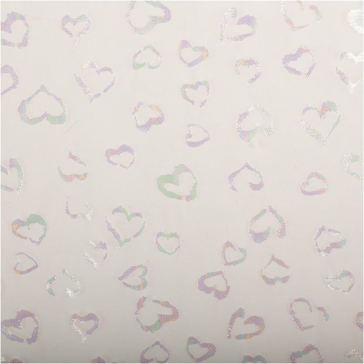 SCHÖNER LEBEN. Stoff Tüllstoff Meterware Glitzer Herzen wollweiß silber irisierend 140cm, pflegeleicht