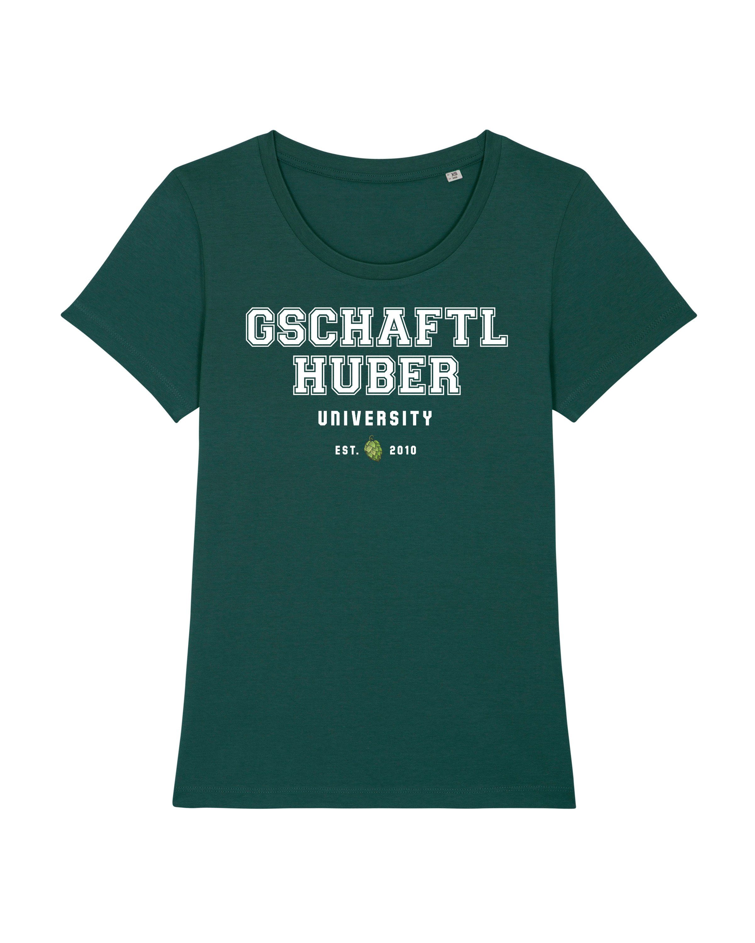grün glazed Print-Shirt Gschaftlhuber Apparel University (1-tlg) wat?
