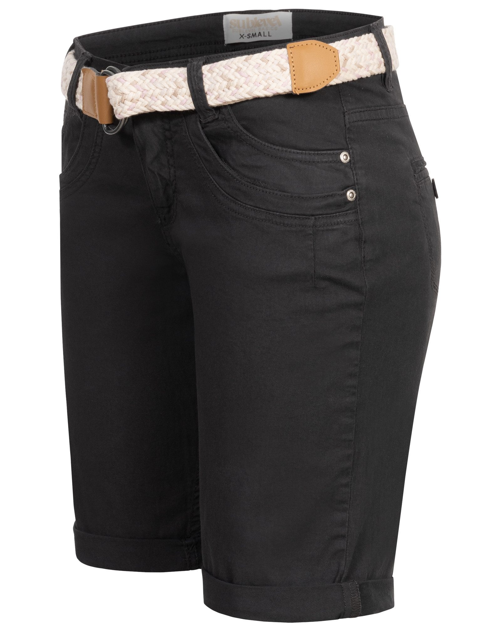SUBLEVEL Bermudas Damen Short Bermuda kurze Hose Sommer Chino Short Stoff Hose Gürtel