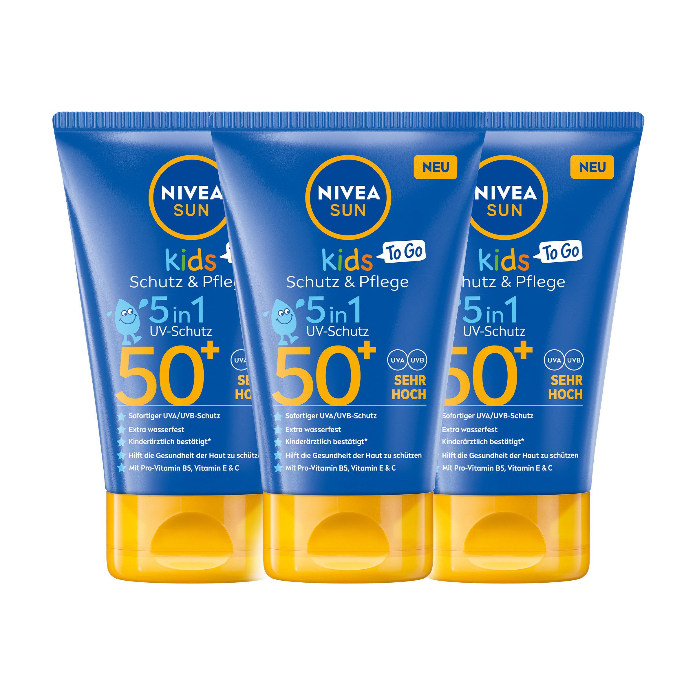 Sonnenschutzcreme Kids to go Tube LSF 50 UVA/UVB-Schutz wasserfest 3 x 50ml