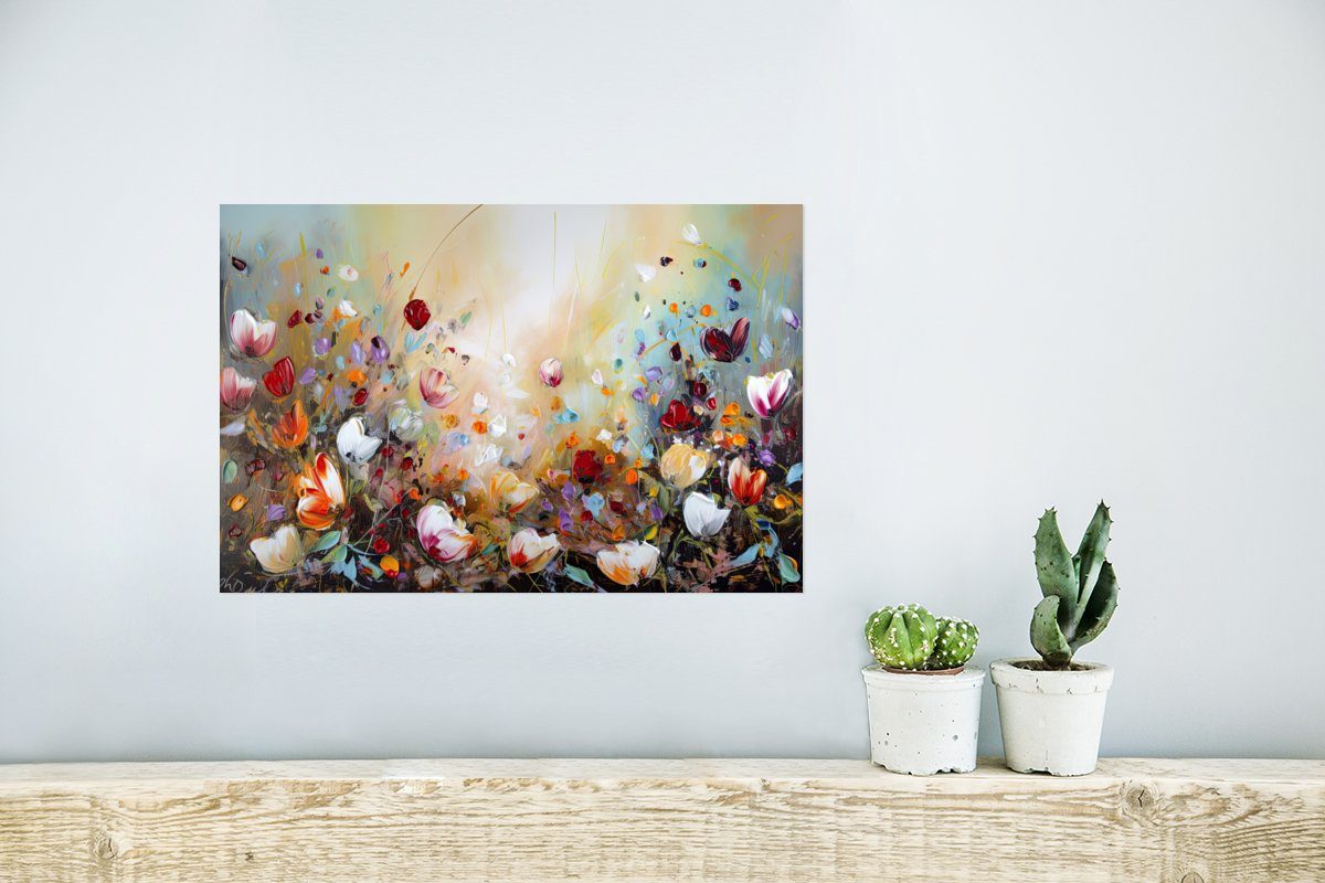 - Wohnzimmer, (1 Poster - Poster, Wandbild, Ohne MuchoWow Farbenfroh Rahmen - Blumen Natur, Ölfarben für St), Wandposter